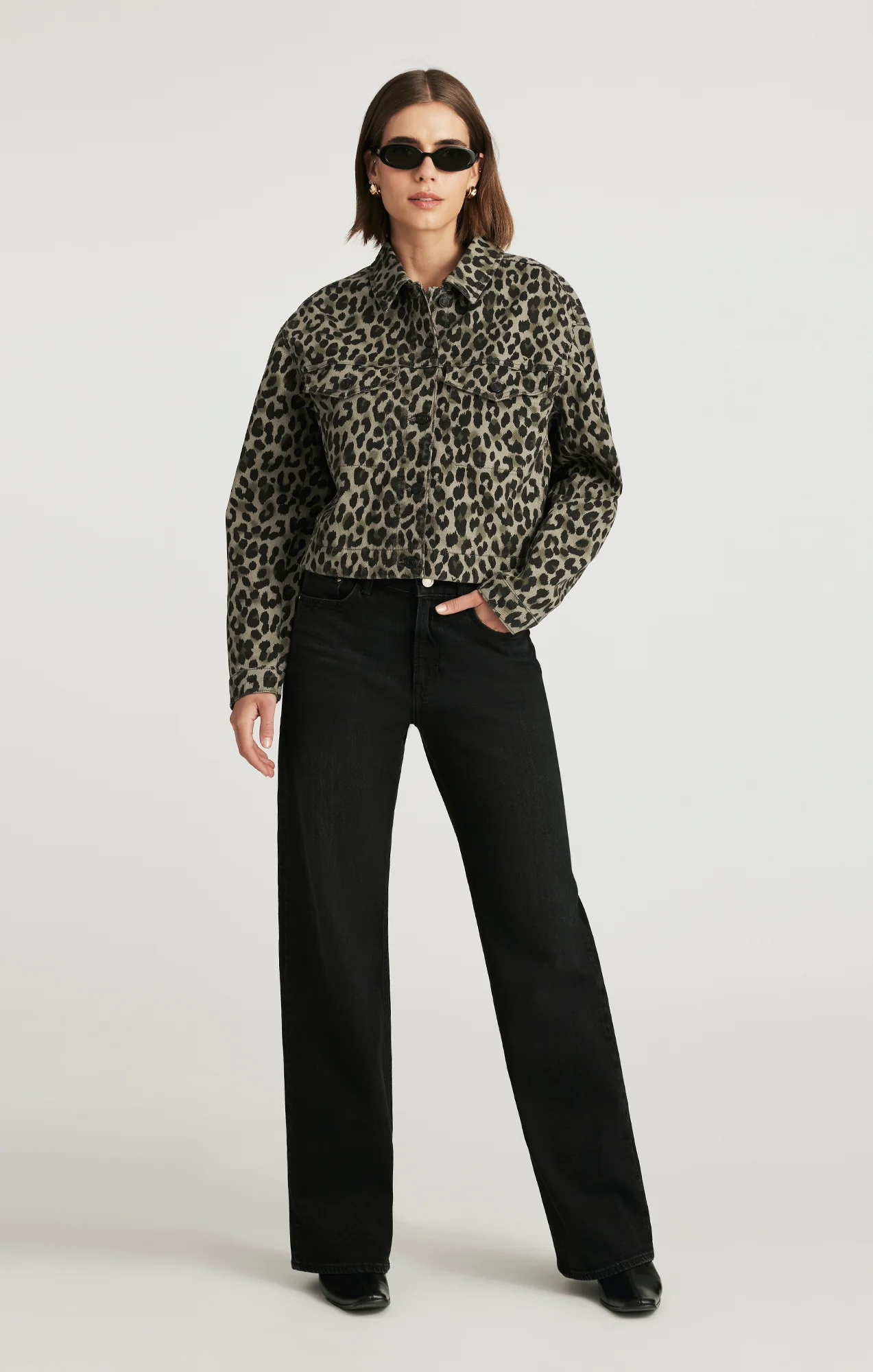 MAREN CROP JACKET IN GREEN LEO DENIM - Image 4
