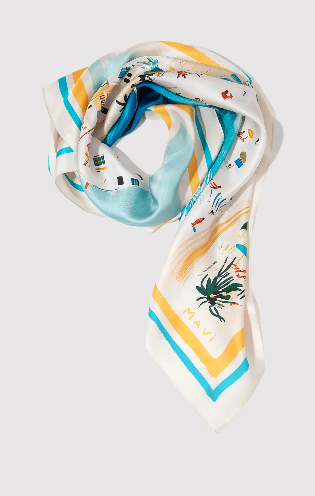 MEDIUM SILK COASTAL BANDANA IN TURQUOISE - Image 2