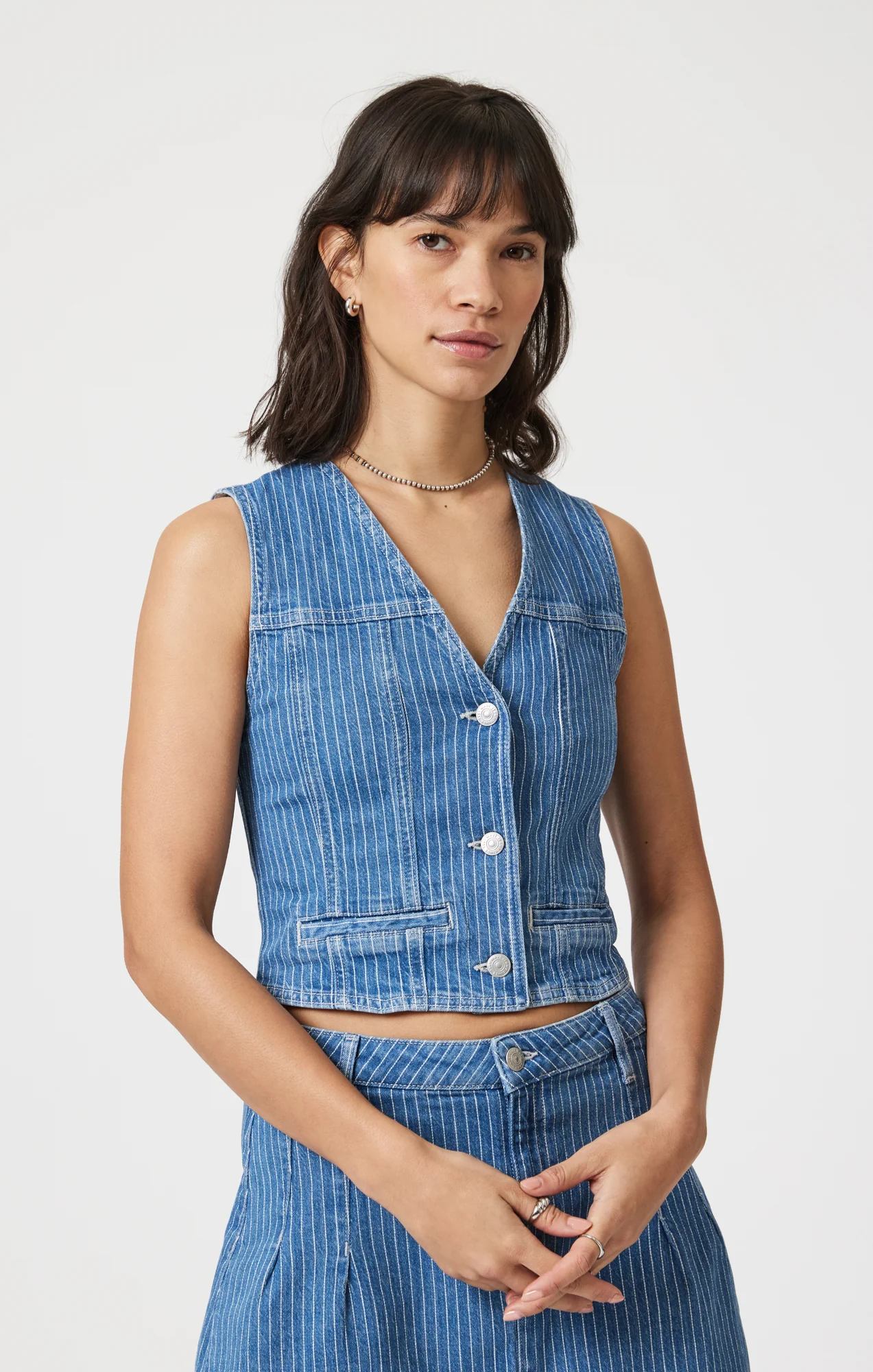 MERLIN VEST IN BLUE STRIPE DENIM