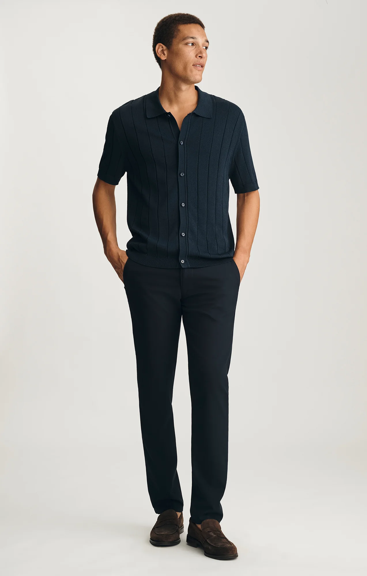 MILTON SLIM STRAIGHT CHINO IN NAVY FEATHER TWEED - Image 3