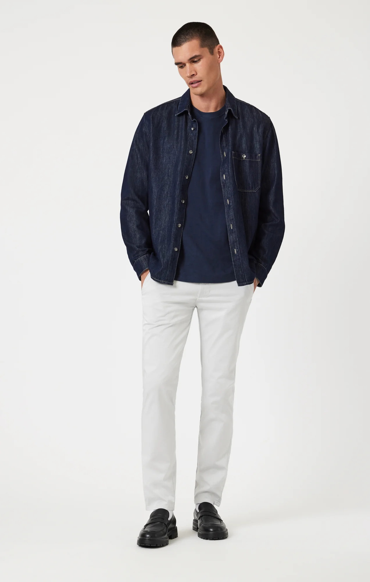 MILTON SLIM STRAIGHT CHINO PANTS IN STONE CITY SMART