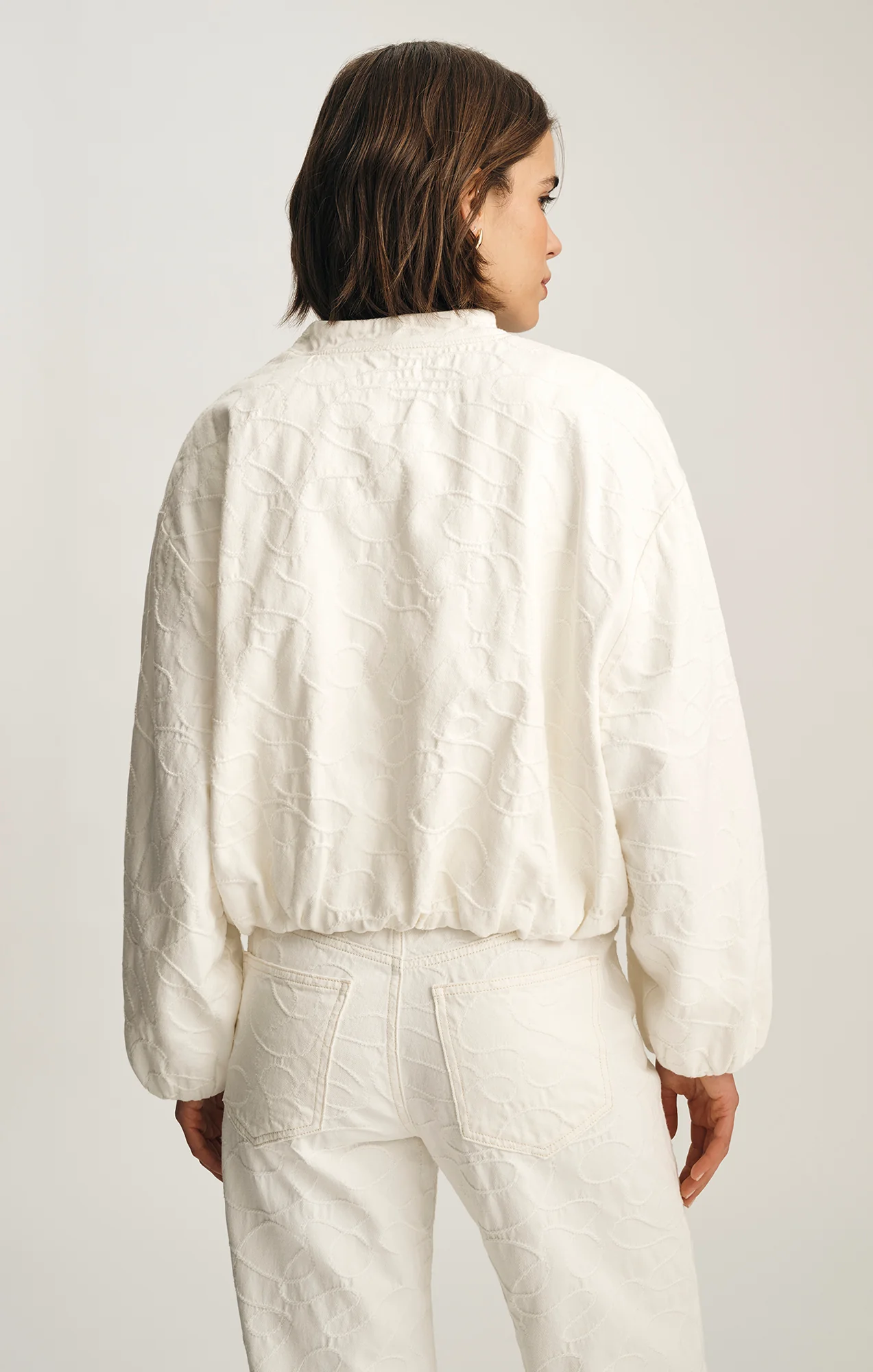 NICOLETTE BOMBER JACKET IN BEIGE EMBROIDERED DENIM - Image 3