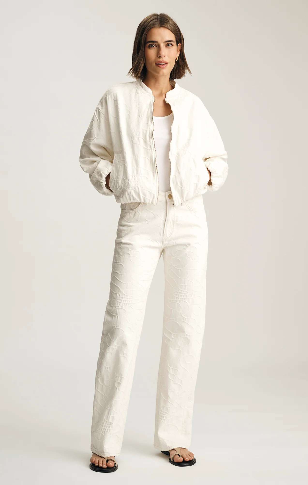 NICOLETTE BOMBER JACKET IN BEIGE EMBROIDERED DENIM - Image 5