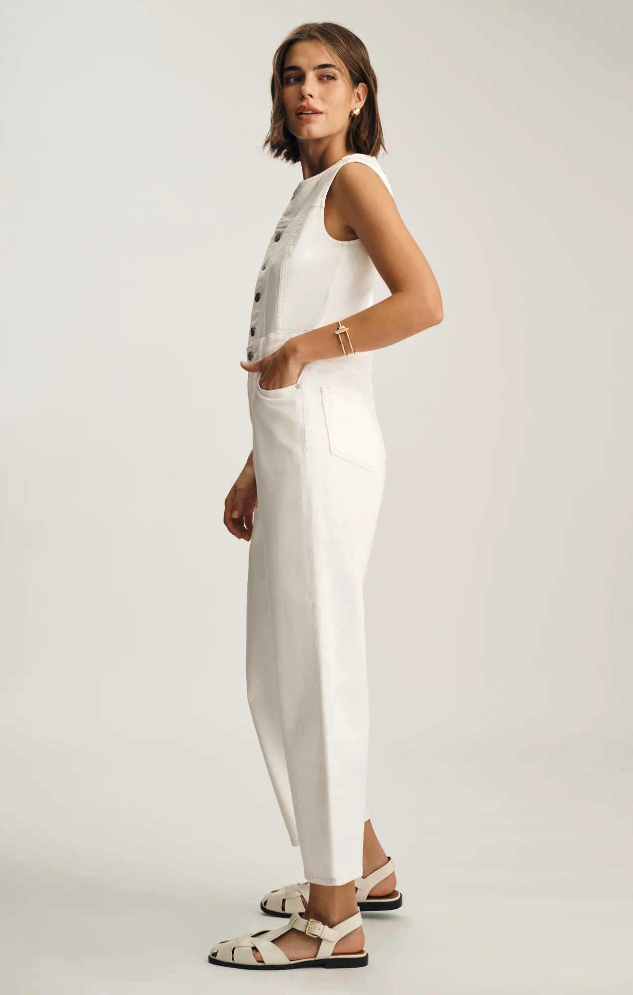 NILLY DENIM JUMPSUIT IN OFF WHITE DENIM - Image 4