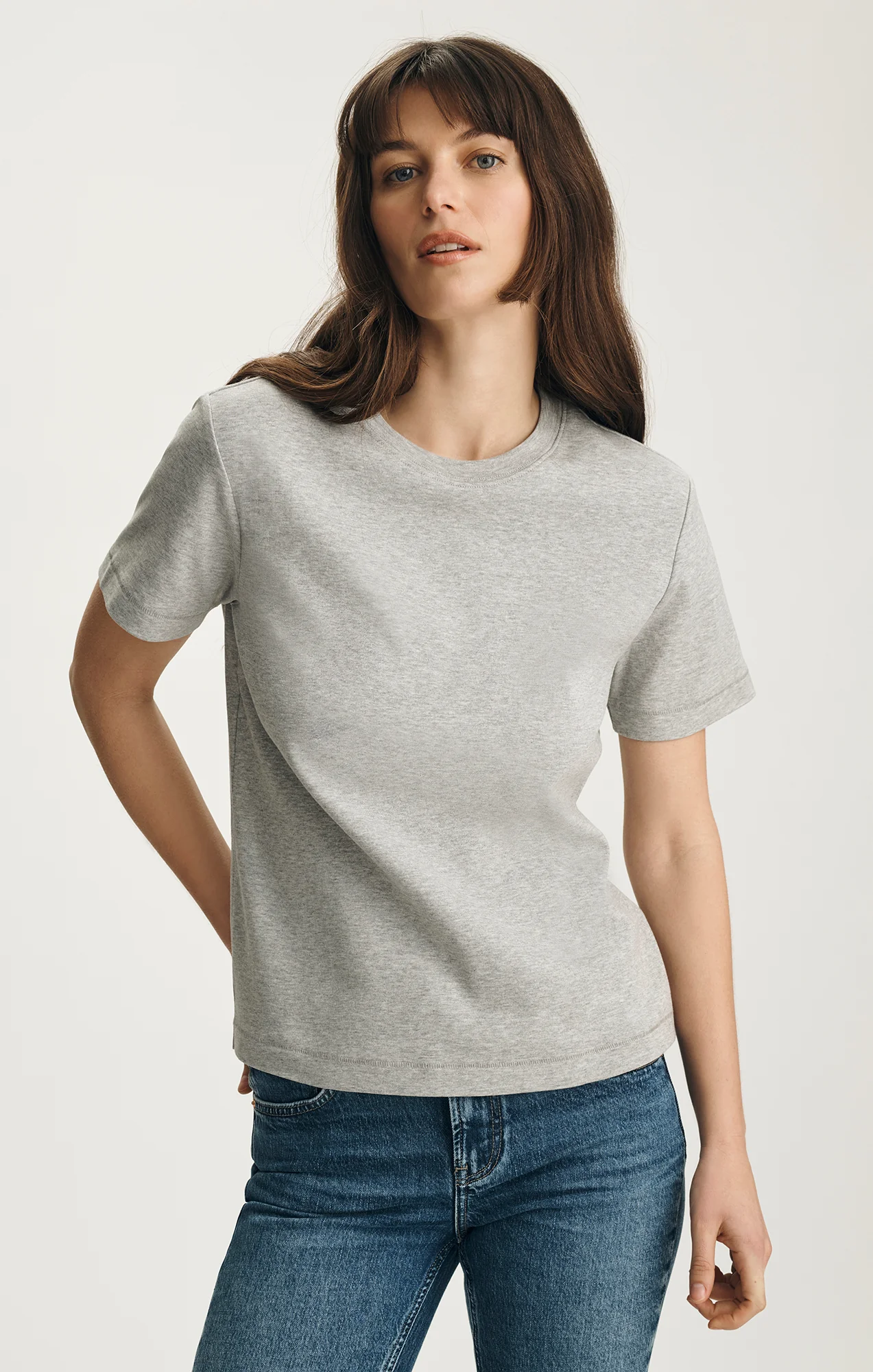 NINA CREW NECK T-SHIRT IN GREY MELANGE