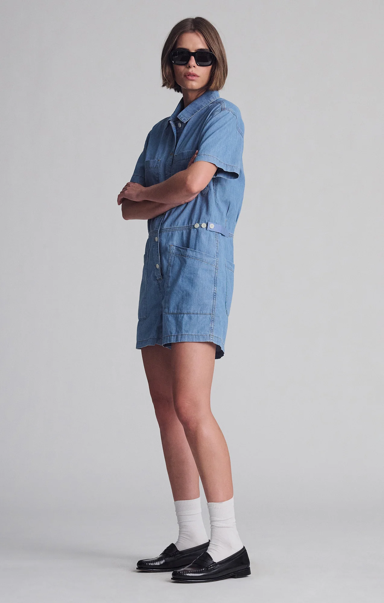 NOREEN DENIM ROMPER IN MID VINTAGE LIGHT DENIM - Image 2