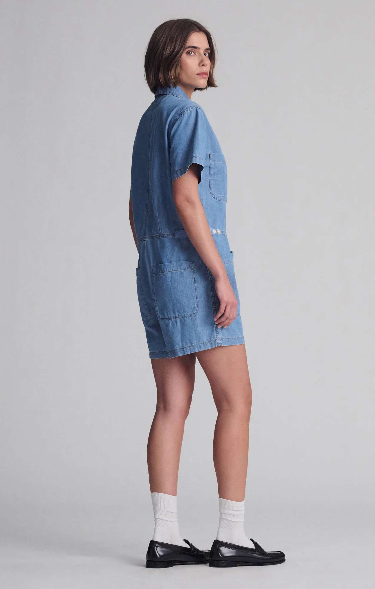 NOREEN DENIM ROMPER IN MID VINTAGE LIGHT DENIM - Image 3