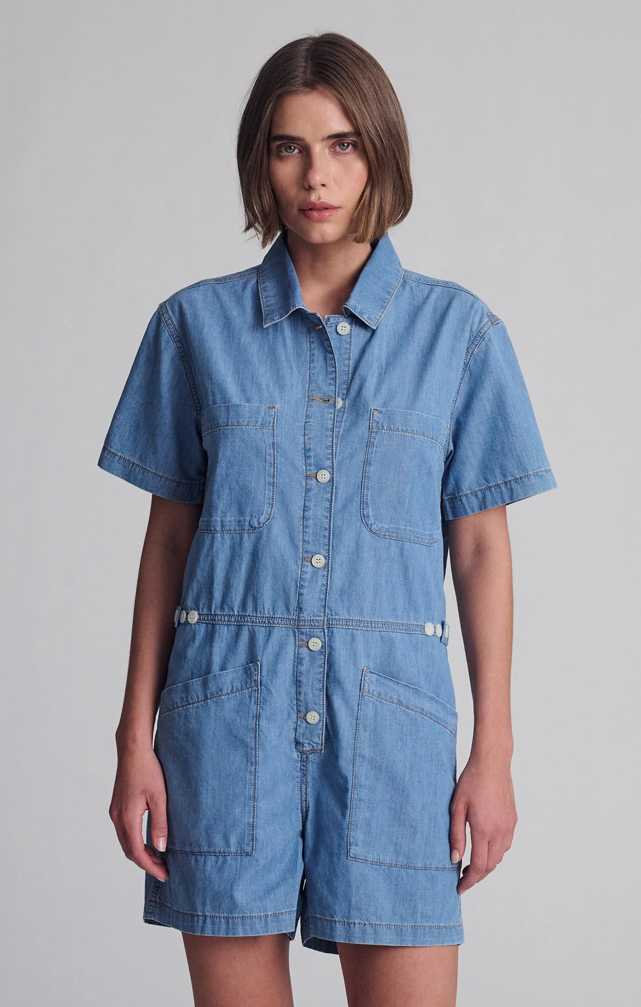 NOREEN DENIM ROMPER IN MID VINTAGE LIGHT DENIM - Image 6