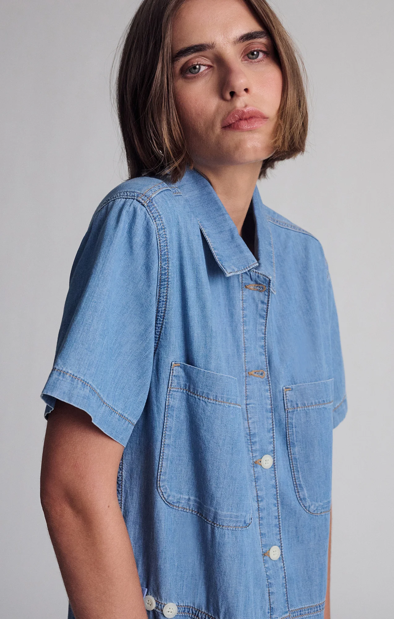 NOREEN DENIM ROMPER IN MID VINTAGE LIGHT DENIM - Image 7