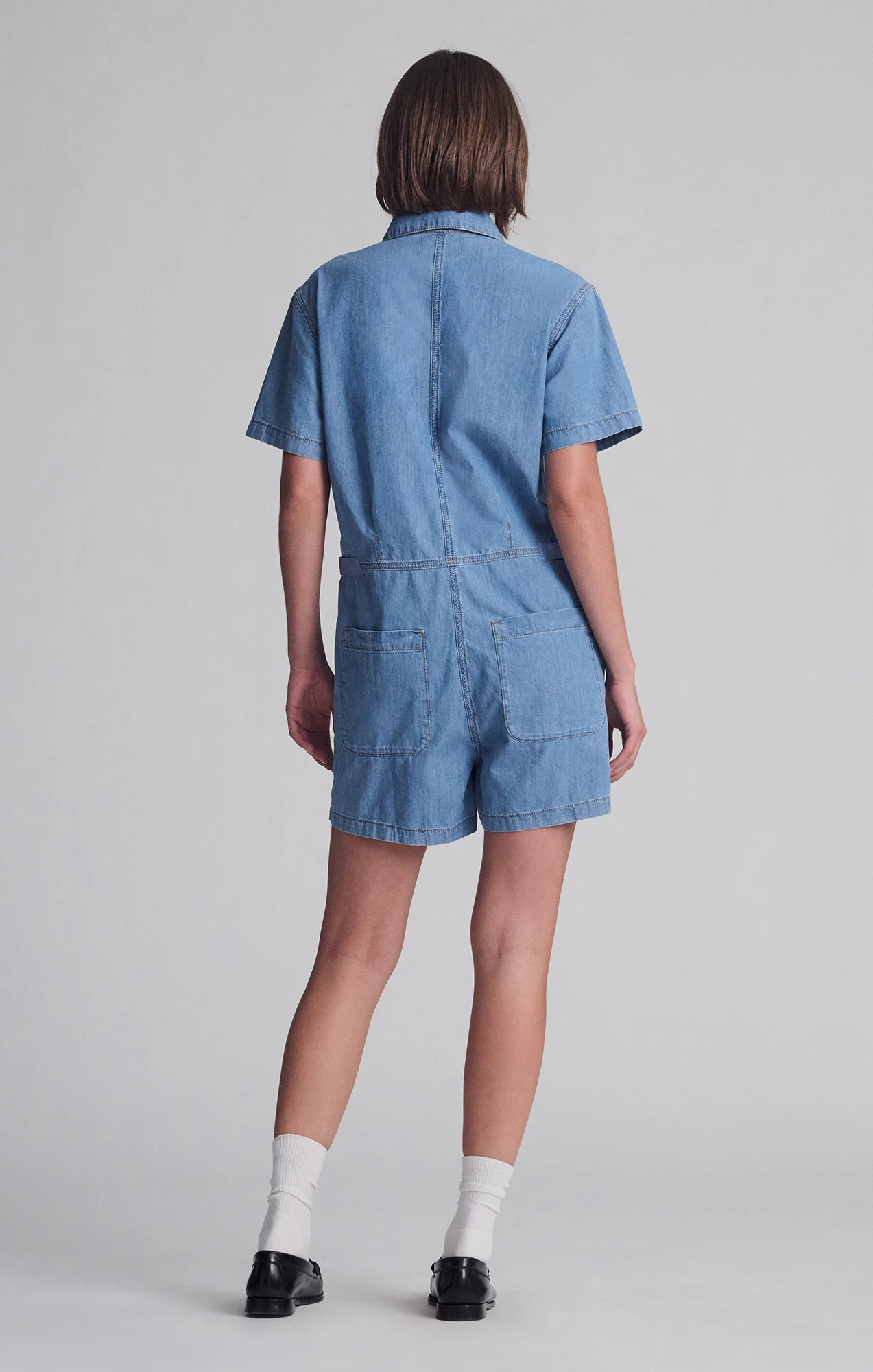 NOREEN DENIM ROMPER IN MID VINTAGE LIGHT DENIM - Image 8