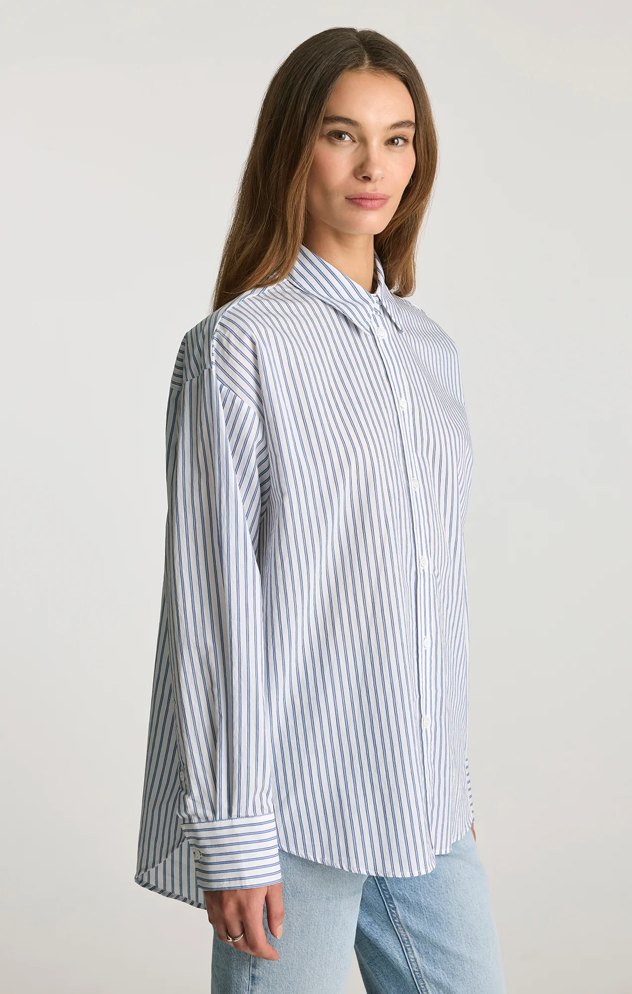 OVERSIZED BUTTON-UP SHIRT IN BLUE STRIPED - Image 2
