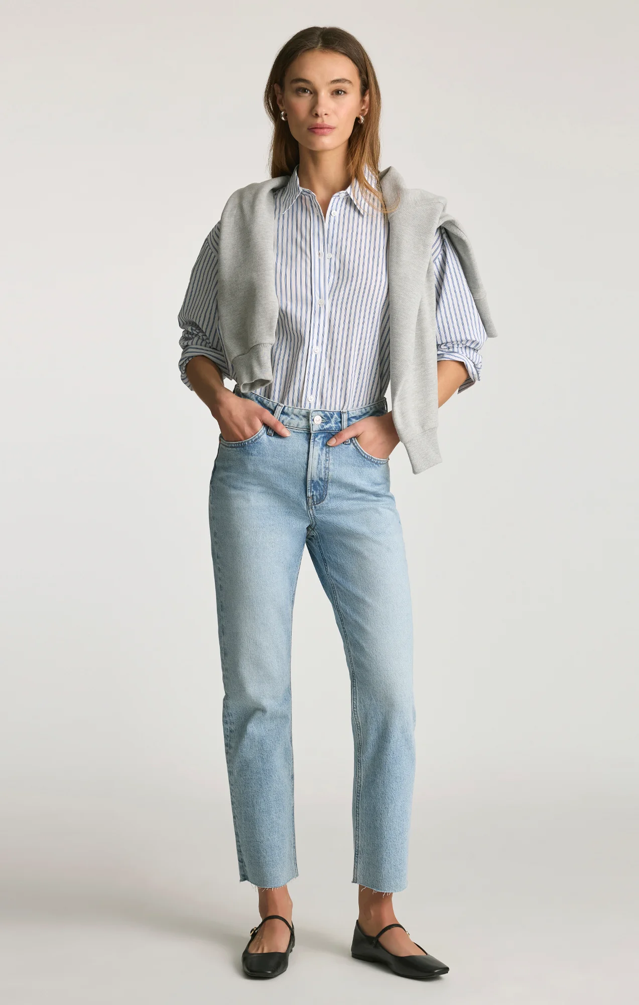 OVERSIZED BUTTON-UP SHIRT IN BLUE STRIPED - Image 5