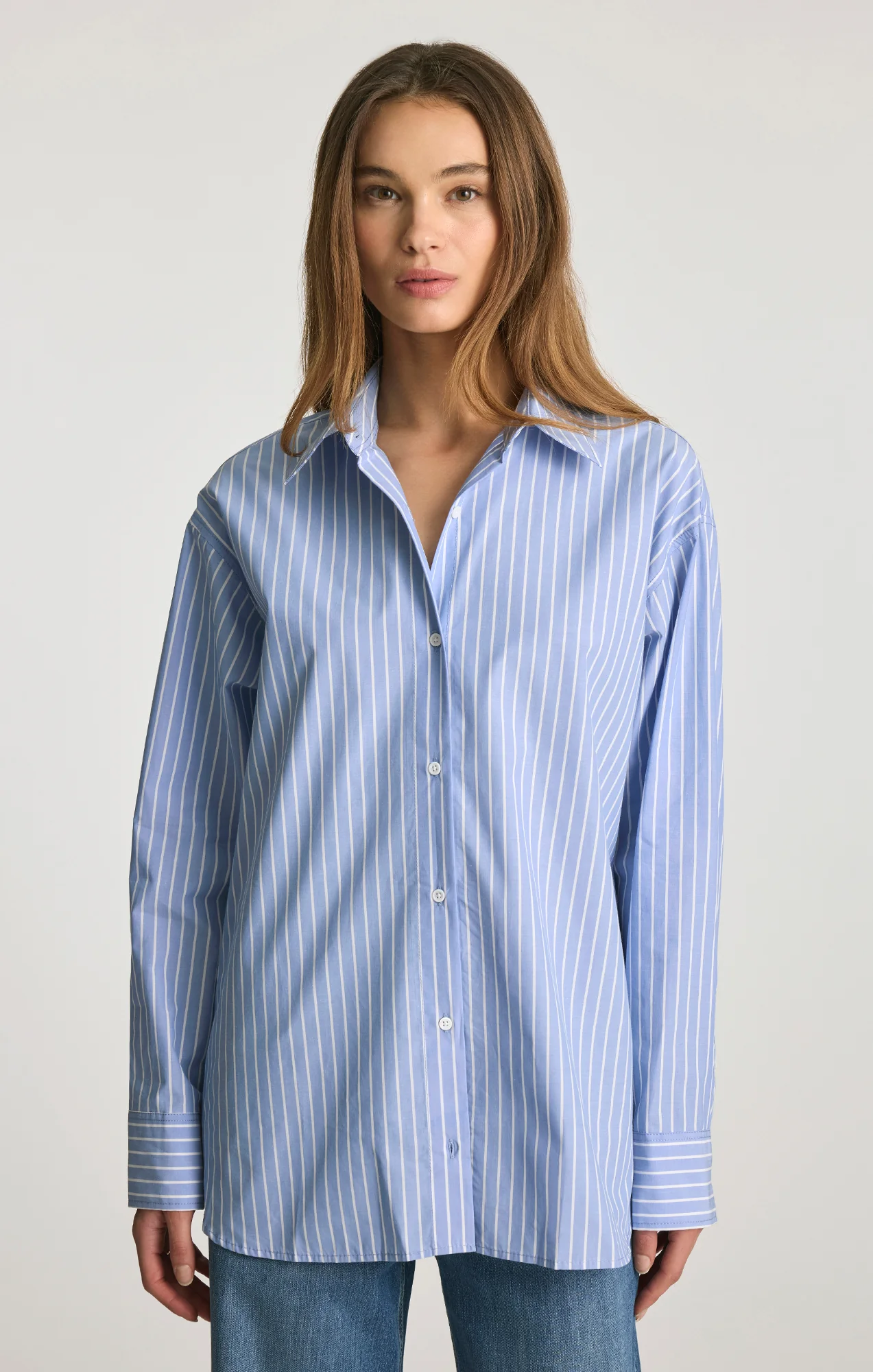 OVERSIZED BUTTON-UP SHIRT IN NAVY STRIPE