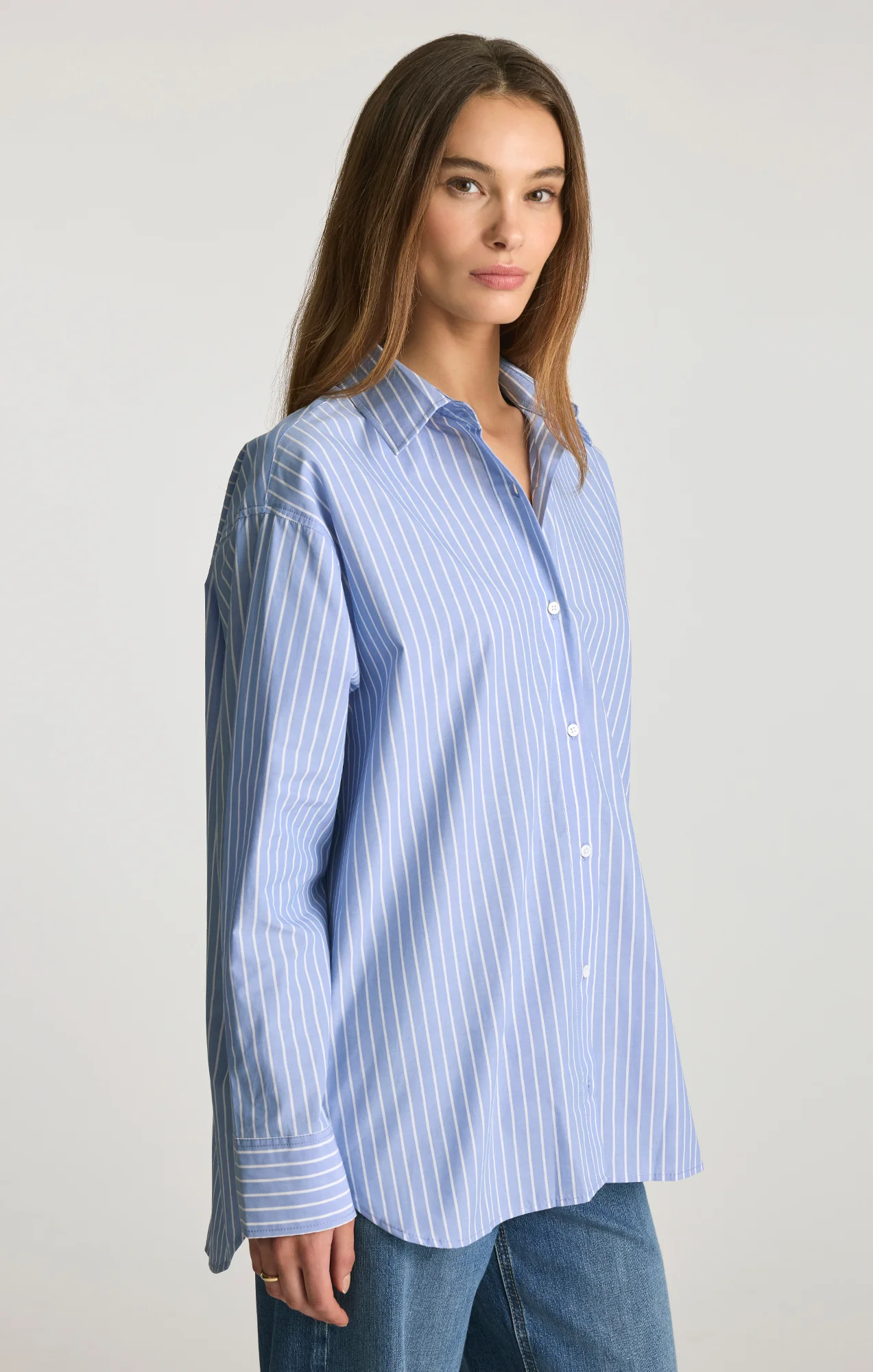 OVERSIZED BUTTON-UP SHIRT IN NAVY STRIPE - Image 3