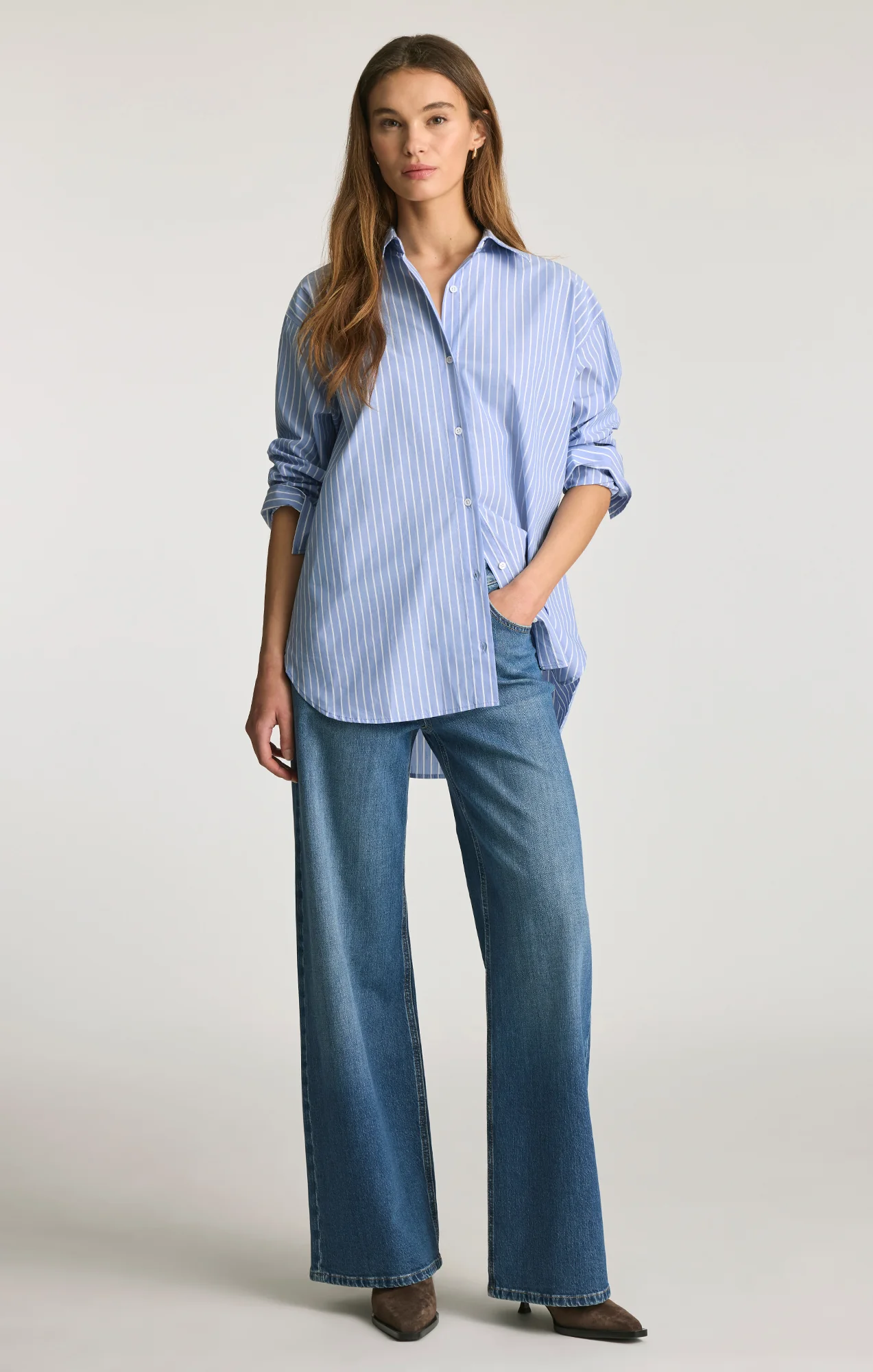 OVERSIZED BUTTON-UP SHIRT IN NAVY STRIPE - Image 5