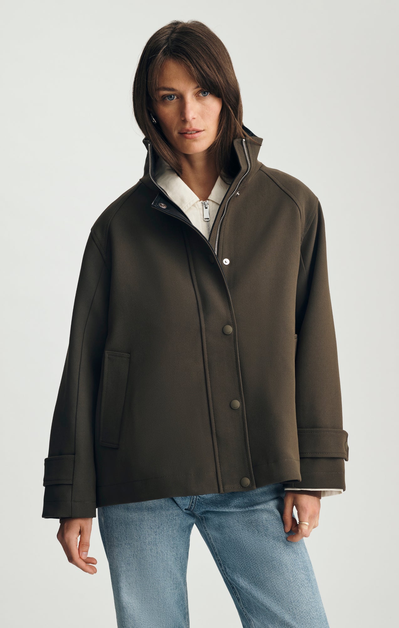 OVERSIZED FUNNEL NECK JACKET IN OLIVE NIGHT