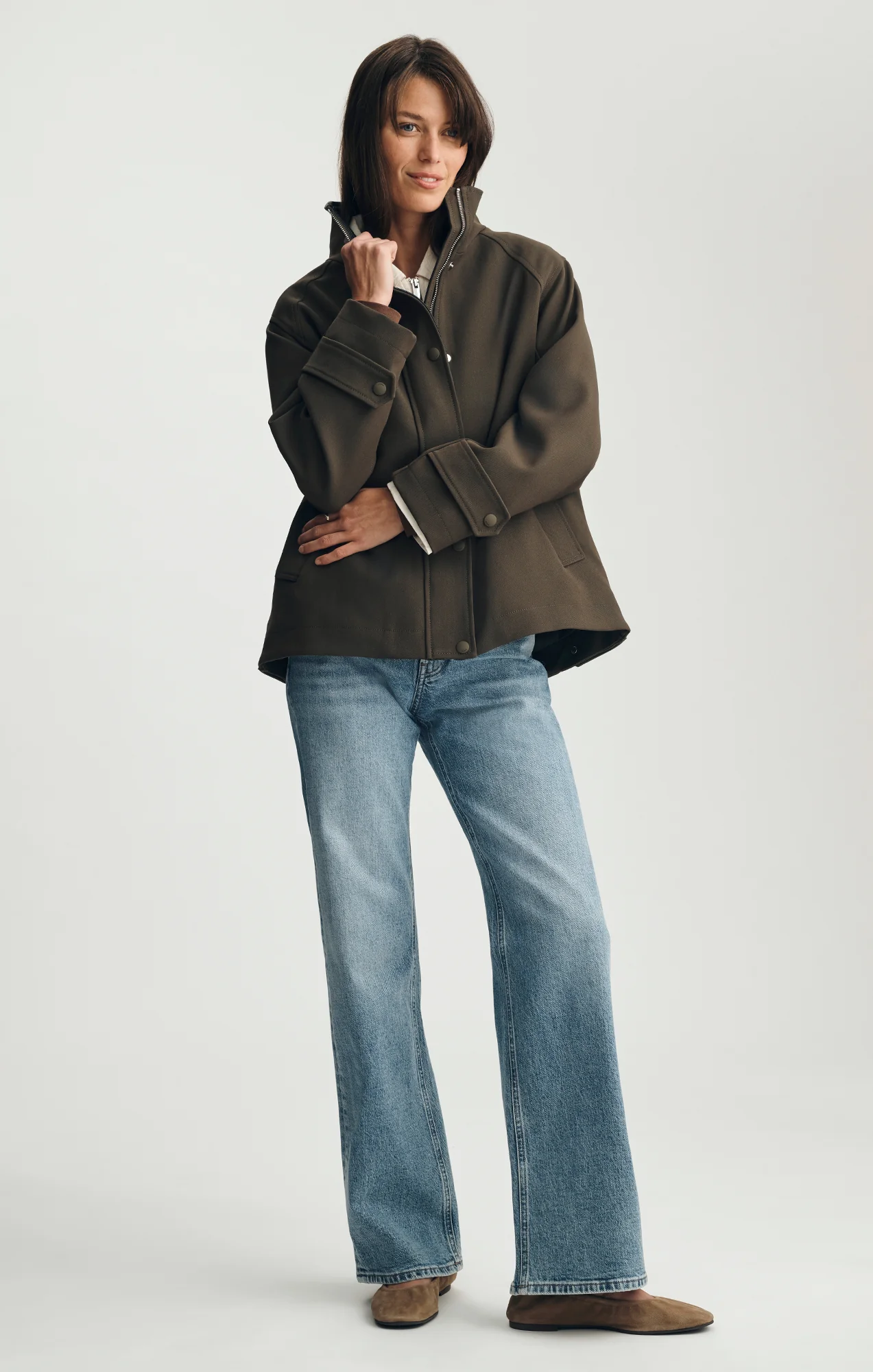 OVERSIZED FUNNEL NECK JACKET IN OLIVE NIGHT - Image 2