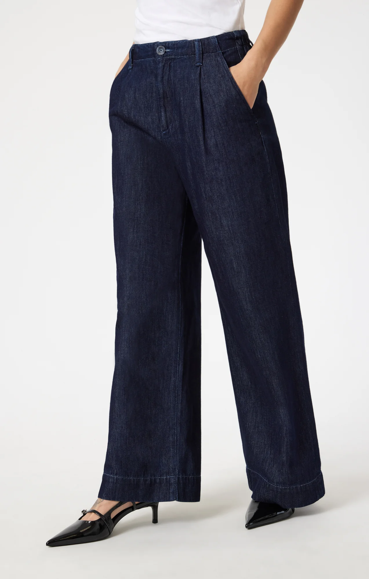 PERA PLEATED WIDE LEG IN RINSE DENIM - Image 4