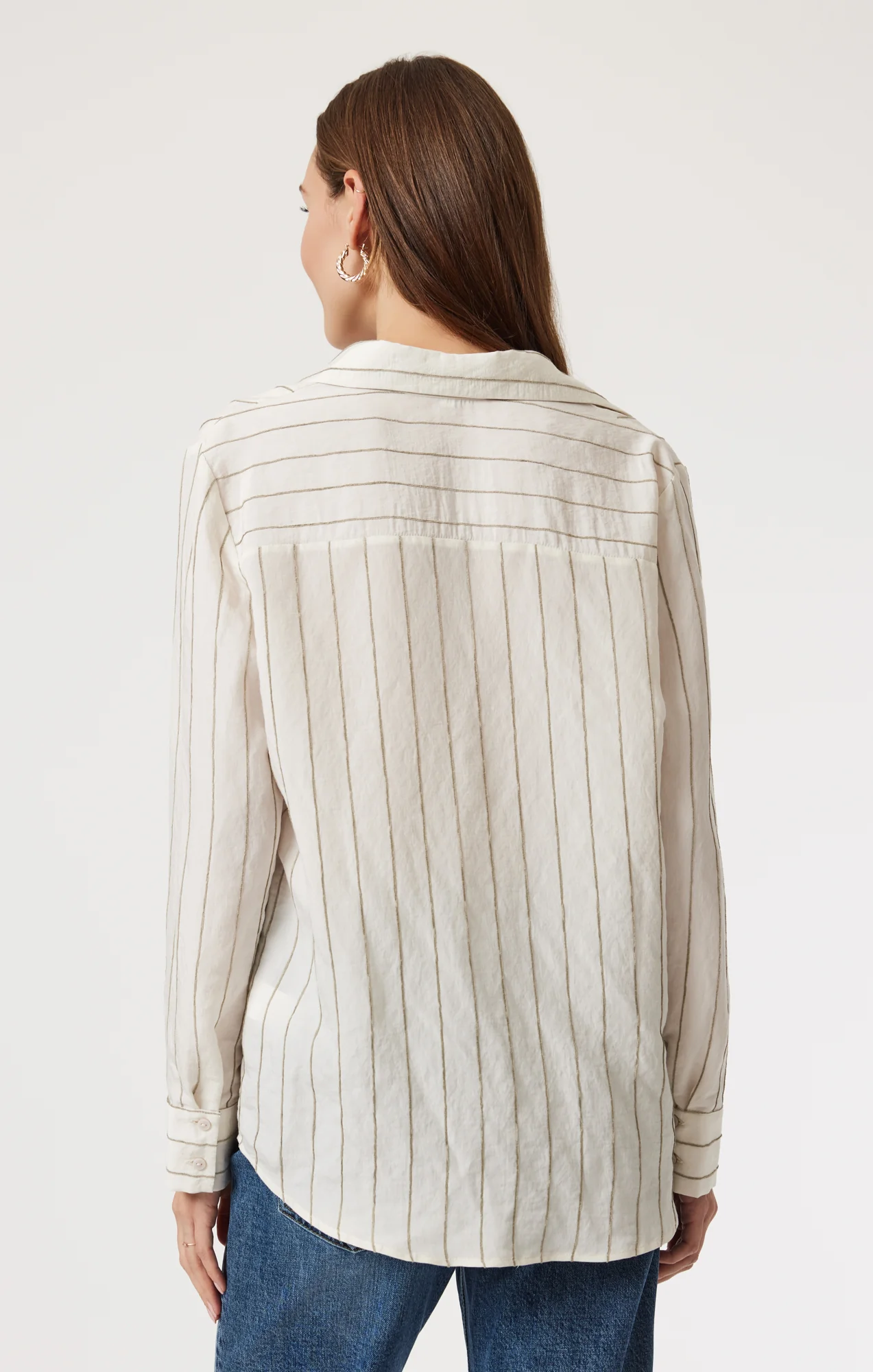 POCKET LONG SLEEVE SHIRT IN KHAKI STRIPE - Image 3