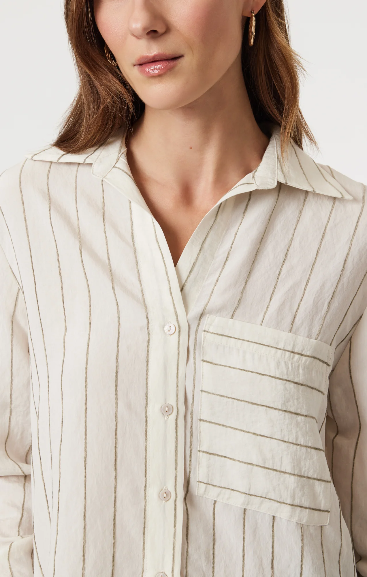 POCKET LONG SLEEVE SHIRT IN KHAKI STRIPE - Image 5