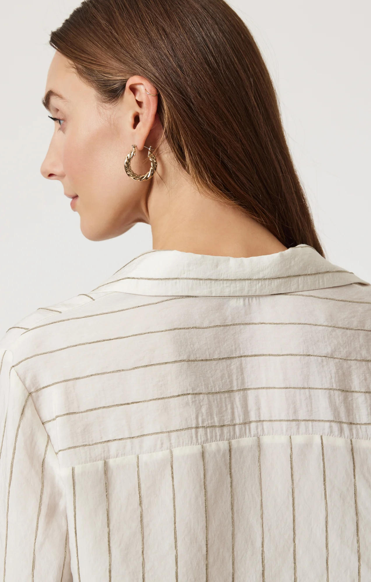 POCKET LONG SLEEVE SHIRT IN KHAKI STRIPE - Image 7