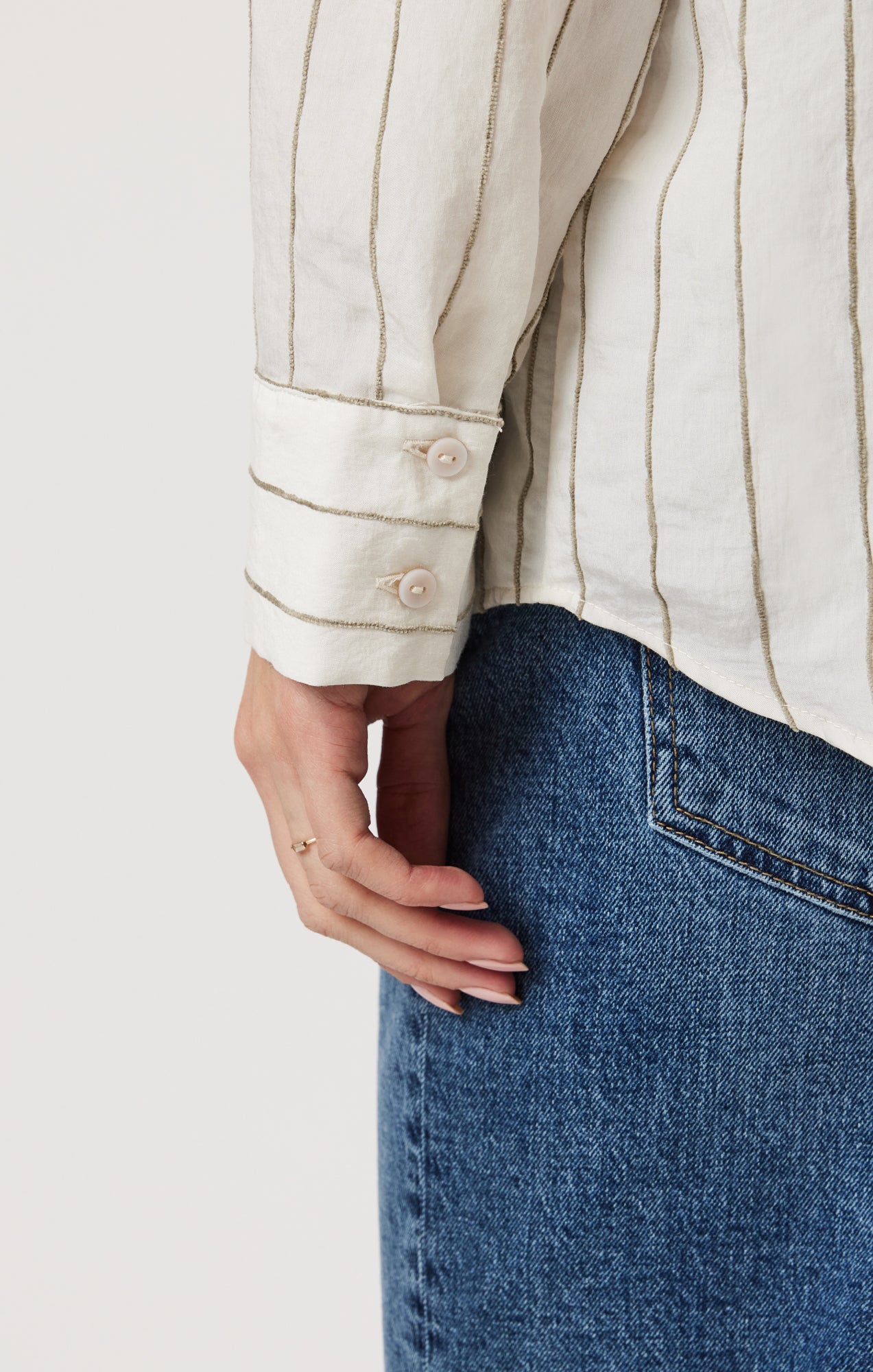 POCKET LONG SLEEVE SHIRT IN KHAKI STRIPE - Image 8