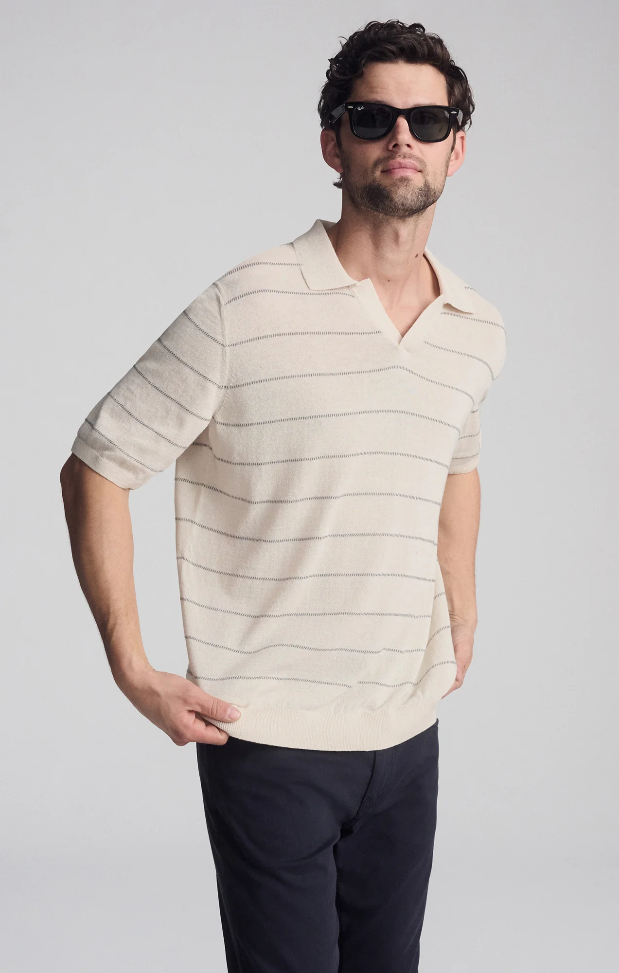 POLO SHORT SLEEVE SWEATER IN ANTIQUE WHITE