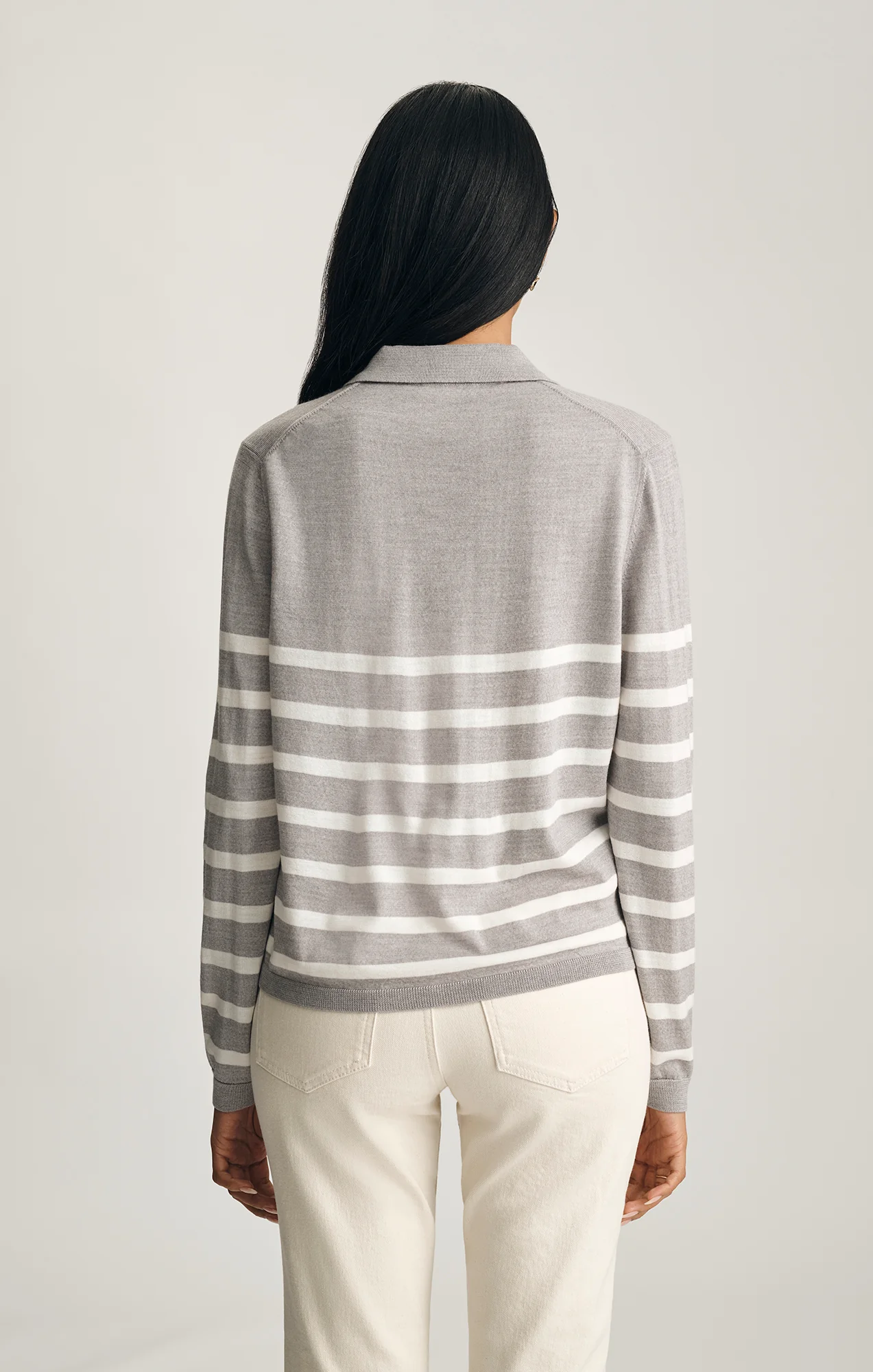 EDITION MERINO WOOL POLO SWEATER IN LIGHT GREY MELANGE STRIPE - Image 3