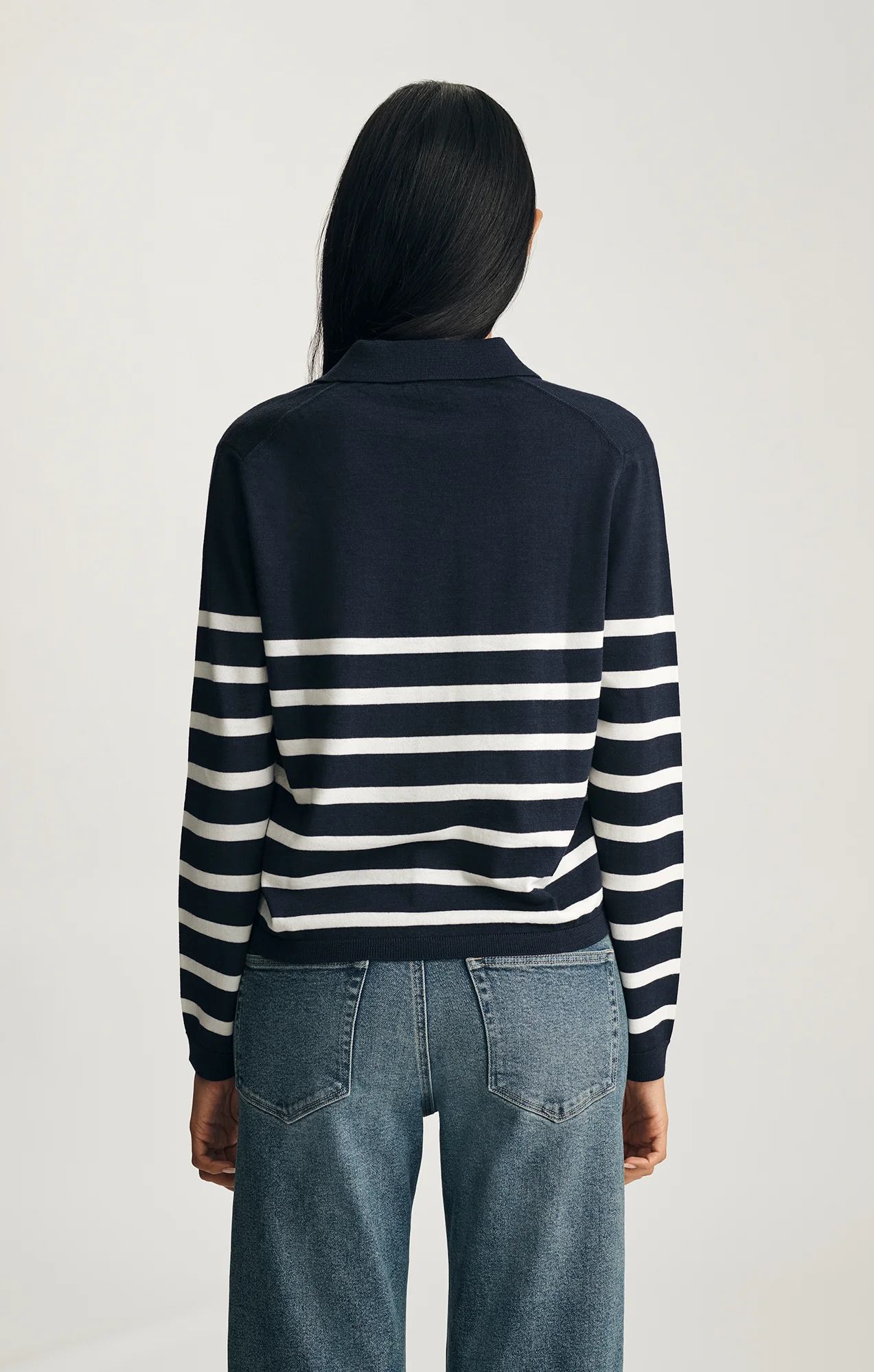 EDITION MERINO WOOL POLO SWEATER IN NAVY BLAZER STRIPE - Image 2
