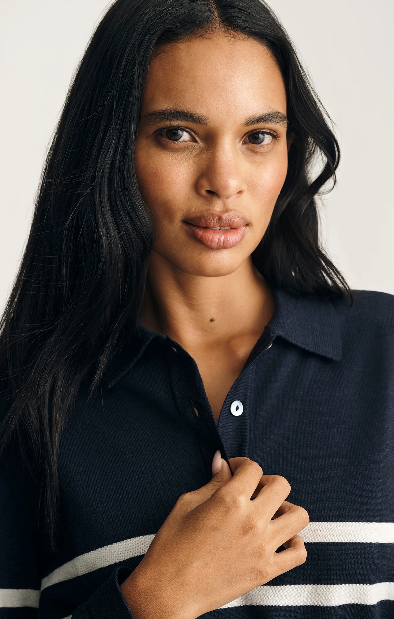 EDITION MERINO WOOL POLO SWEATER IN NAVY BLAZER STRIPE - Image 3