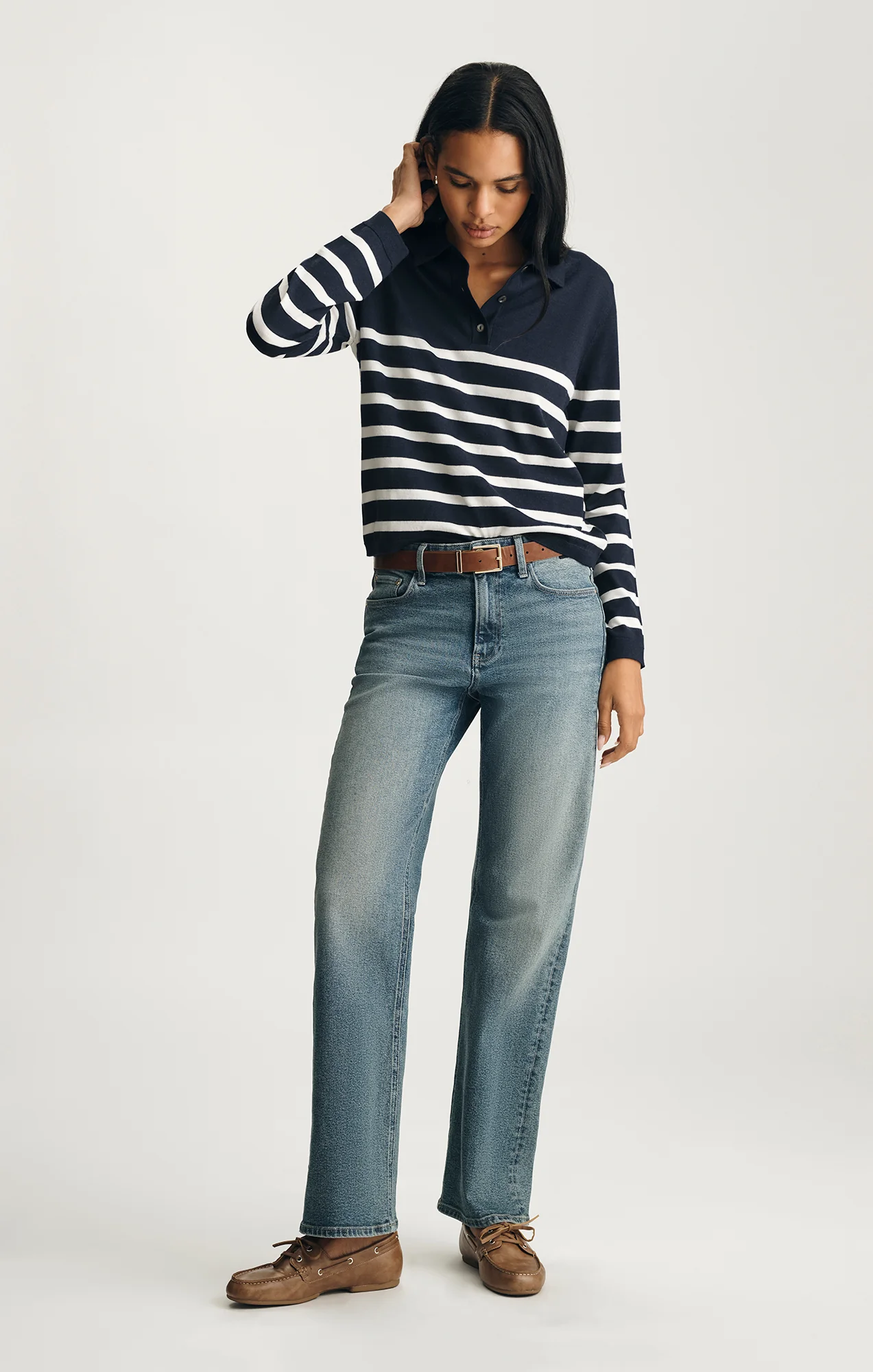 EDITION MERINO WOOL POLO SWEATER IN NAVY BLAZER STRIPE - Image 4