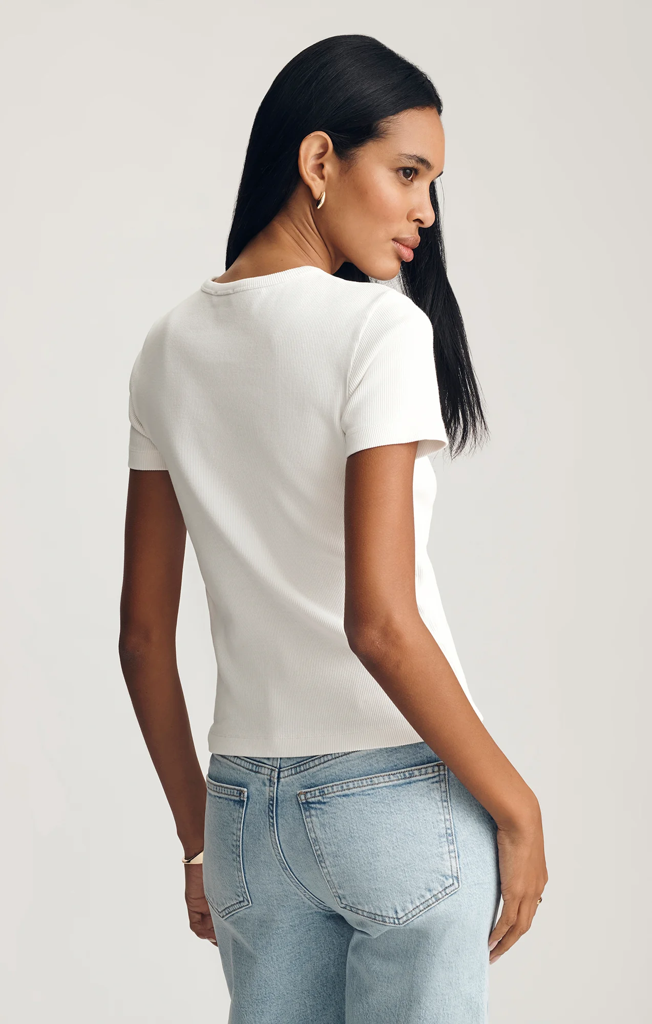 RIBBED CREW NECK T-SHIRT IN WHITE - Image 2