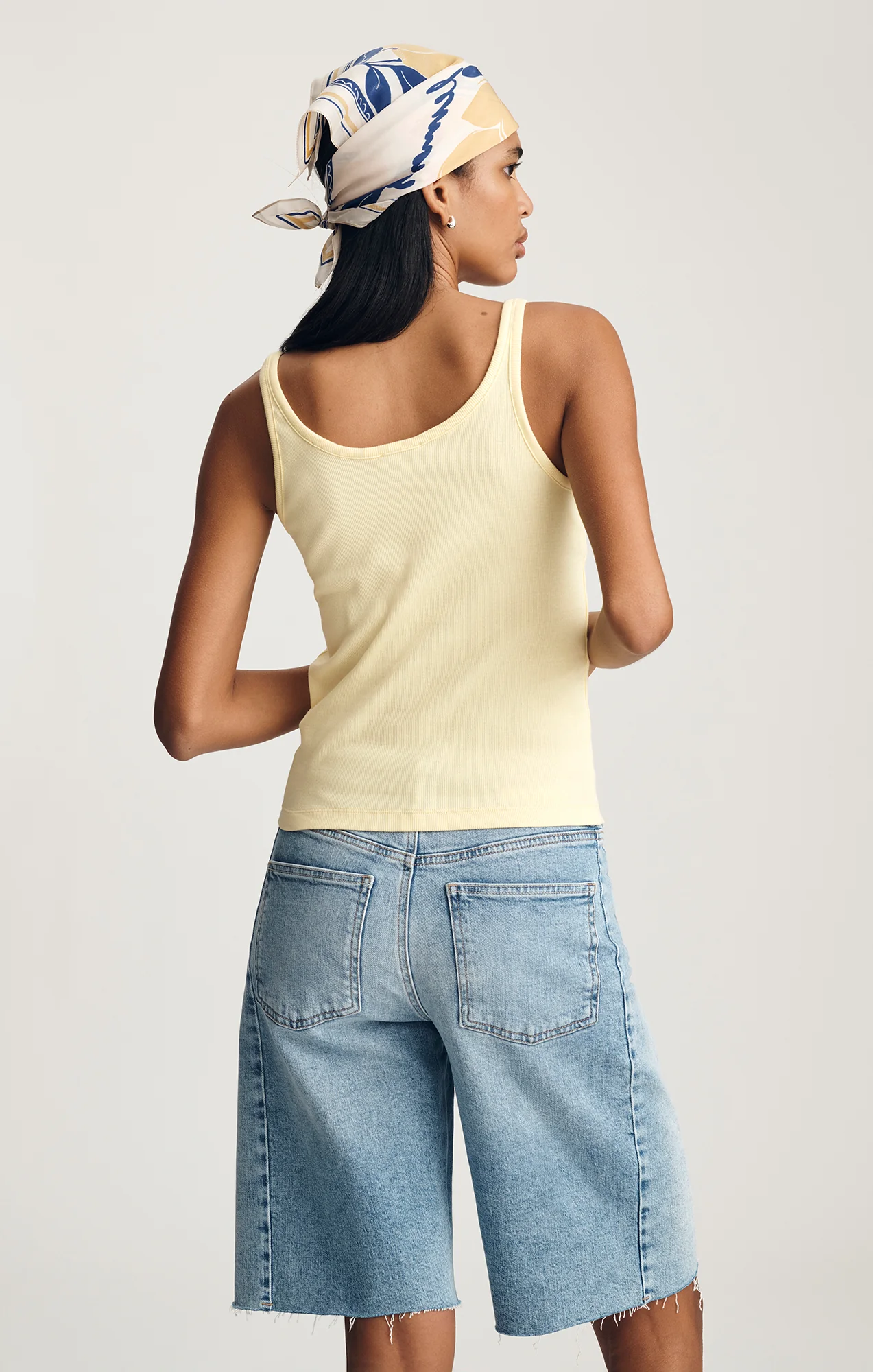 RIBBED SCOOP NECK TANK TOP IN PALE BANANA - Image 2
