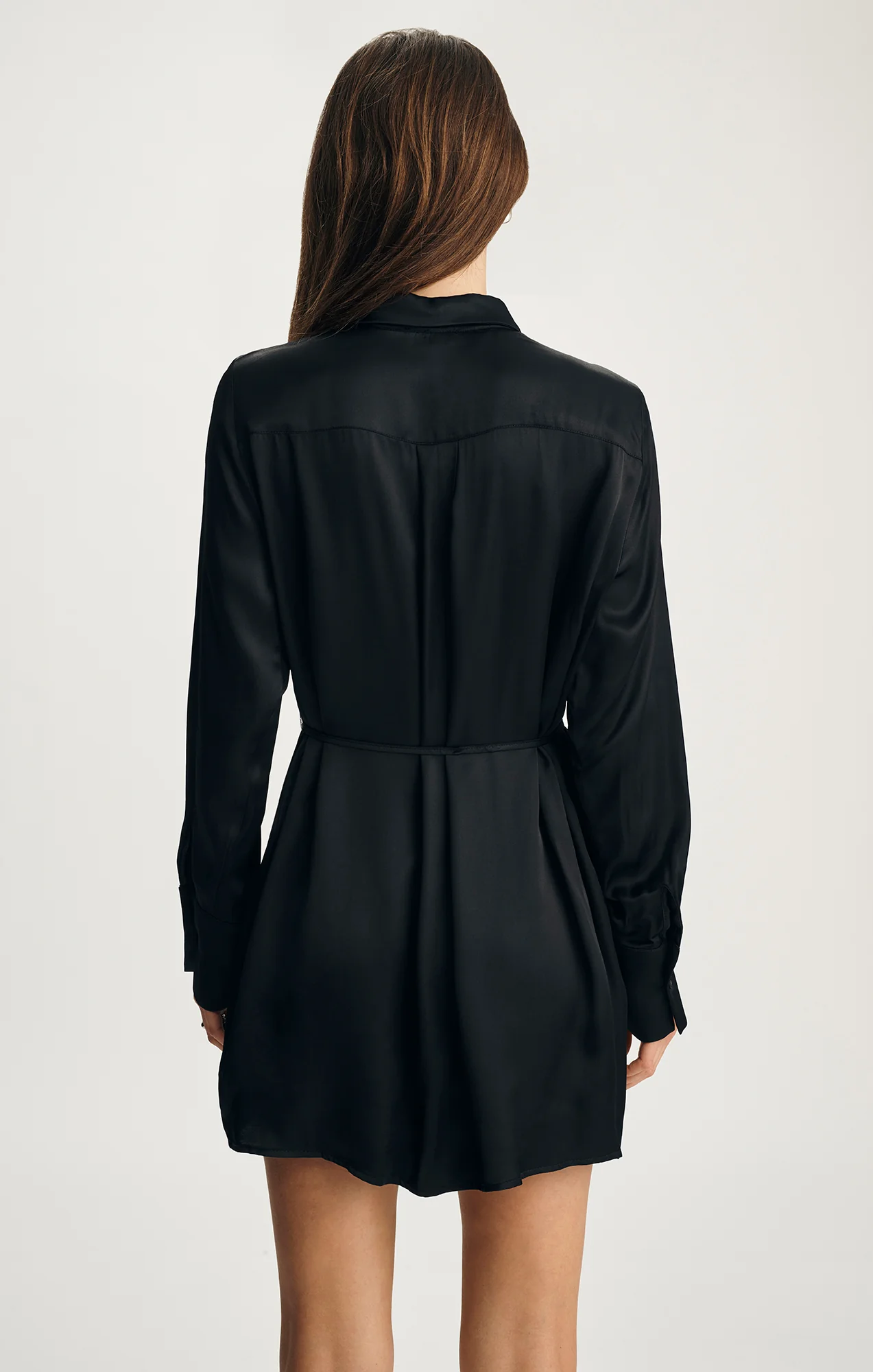 SATIN BUTTON-FRONT MINI DRESS IN BLACK - Image 2