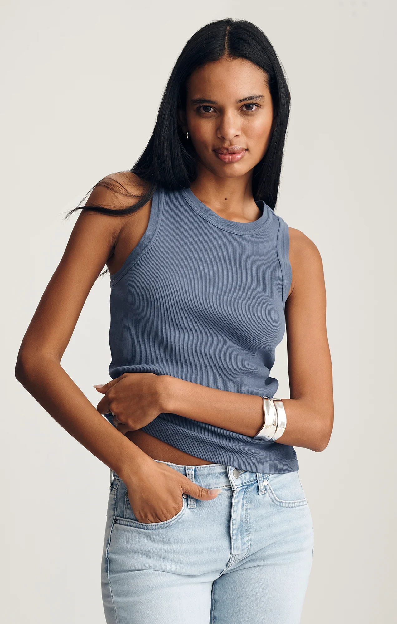 SCOOP NECK TANK TOP IN BLUE INDIGO