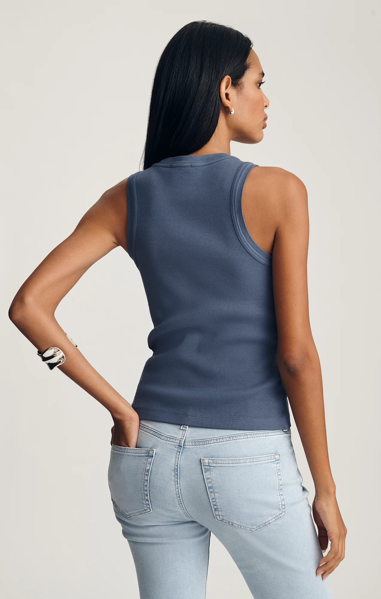 SCOOP NECK TANK TOP IN BLUE INDIGO - Image 2