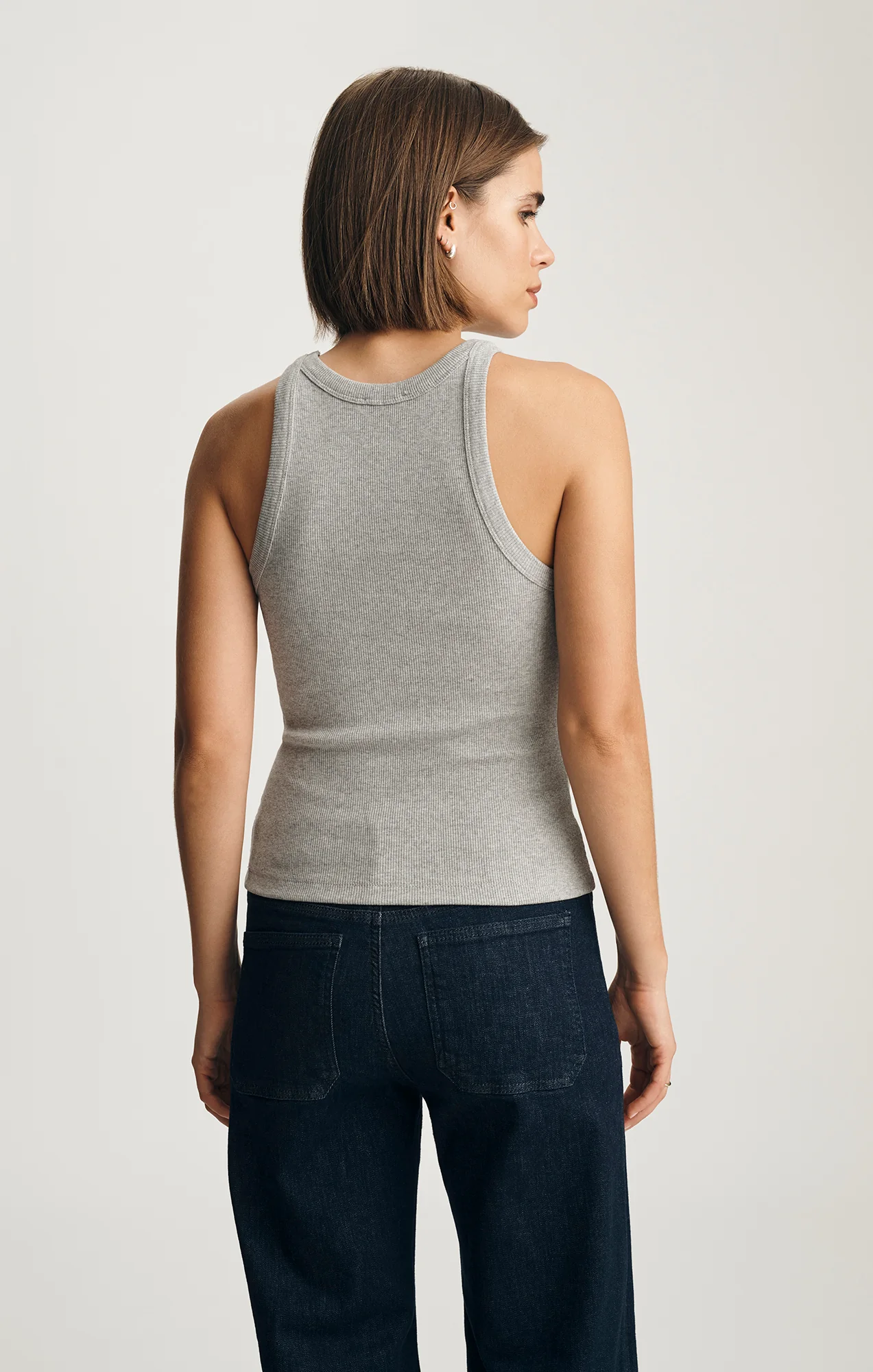 STELLA RIBBED HIGH NECK TANK TOP IN LIGHT GREY MELANGE - Image 2
