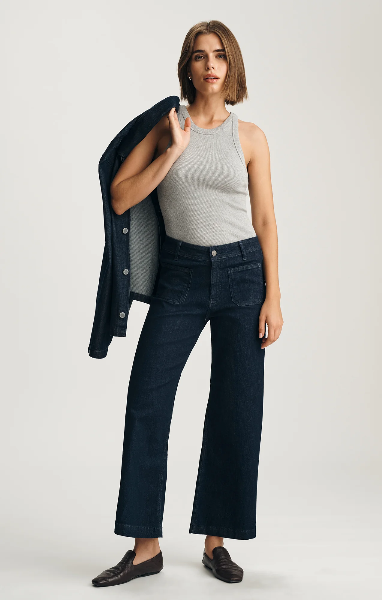 STELLA RIBBED HIGH NECK TANK TOP IN LIGHT GREY MELANGE - Image 4