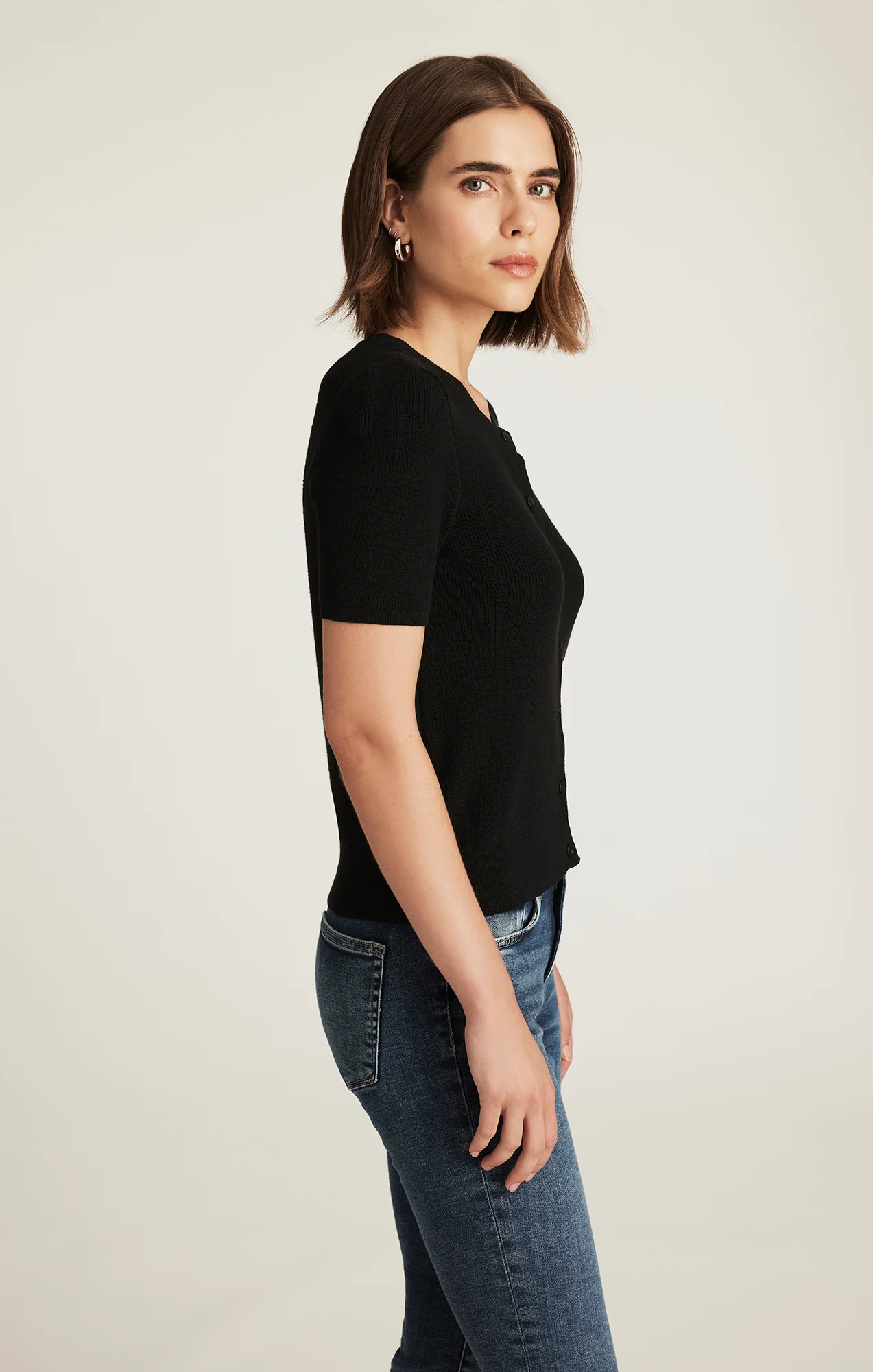 EDITION SHORT SLEEVE CARDIGAN IN BLACK - Image 3