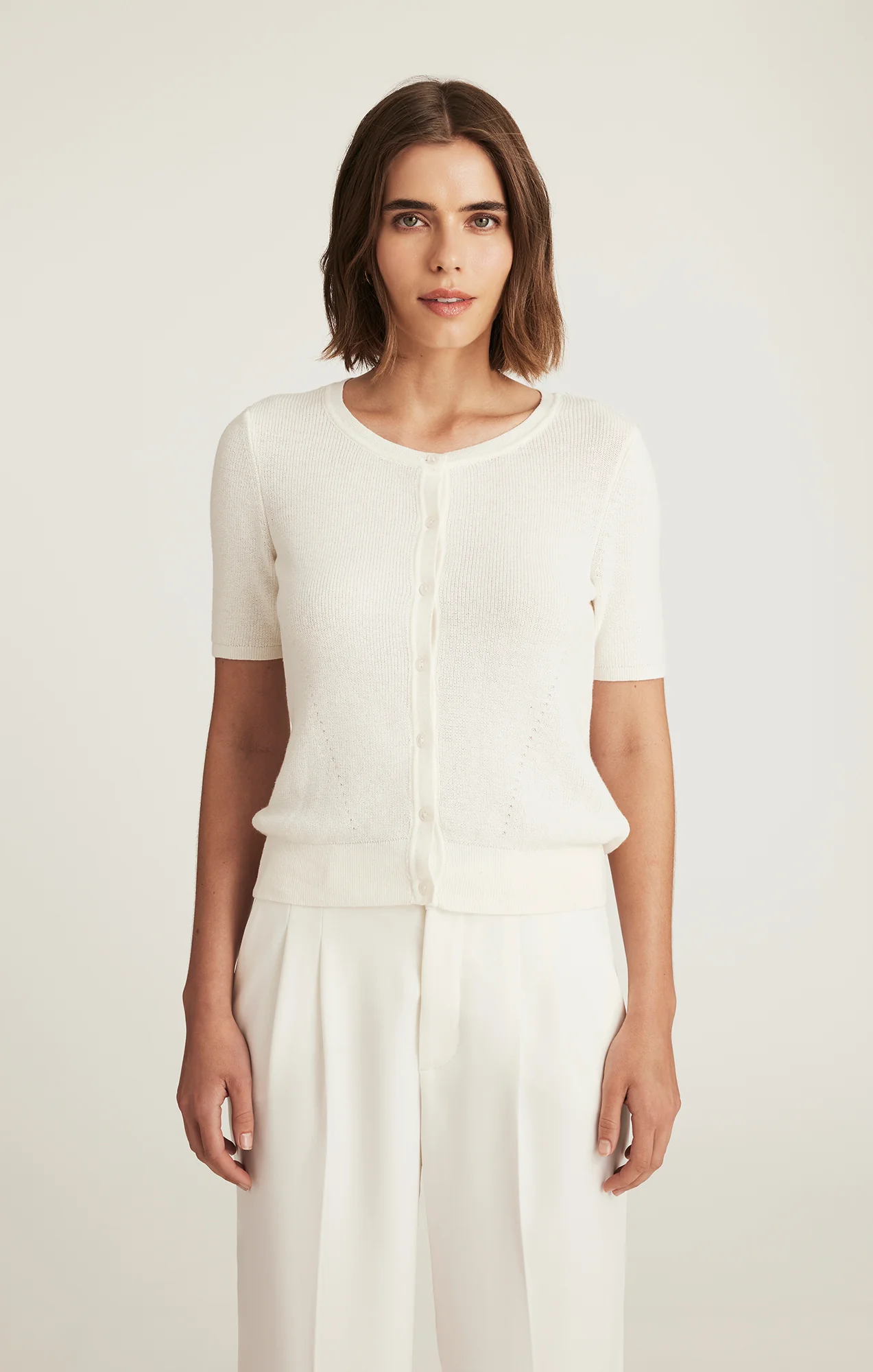 EDITION SHORT SLEEVE CARDIGAN IN MARSHMALLOW