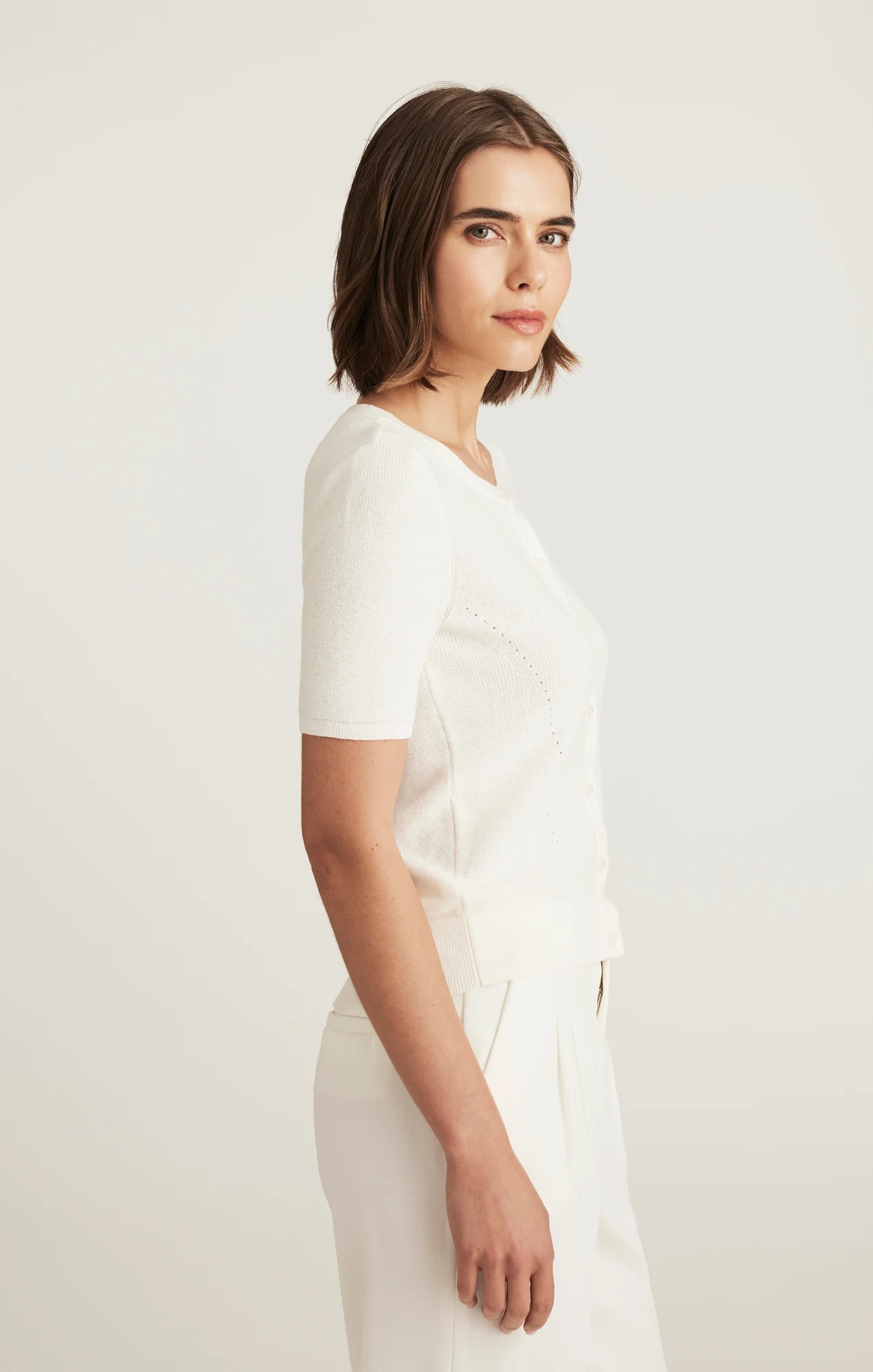EDITION SHORT SLEEVE CARDIGAN IN MARSHMALLOW - Image 3