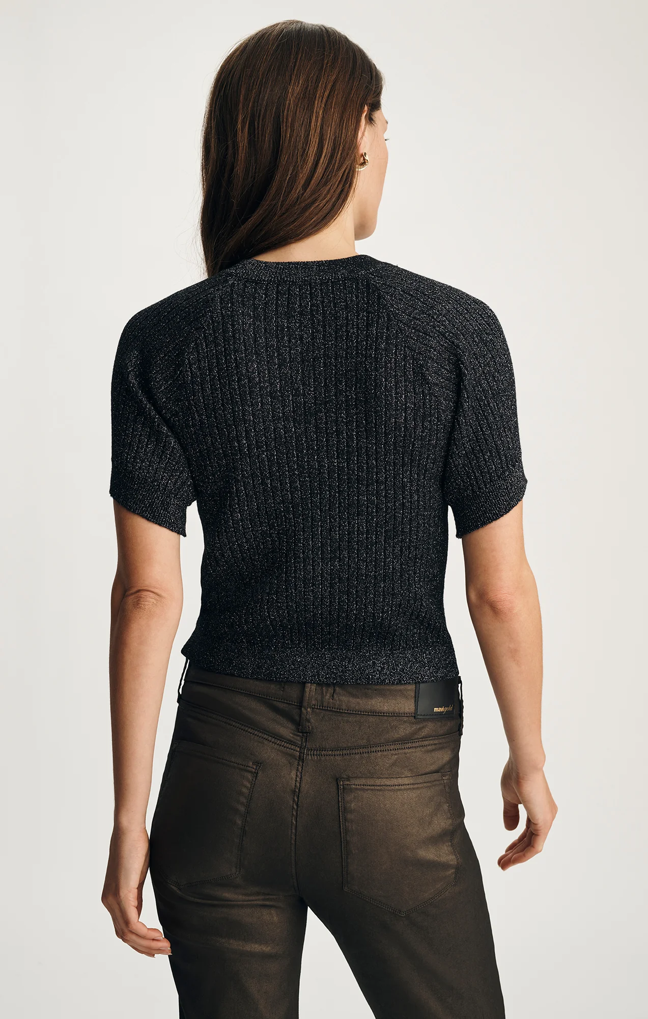 SHORT SLEEVE CREW NECK SWEATER IN BLACK - Image 3