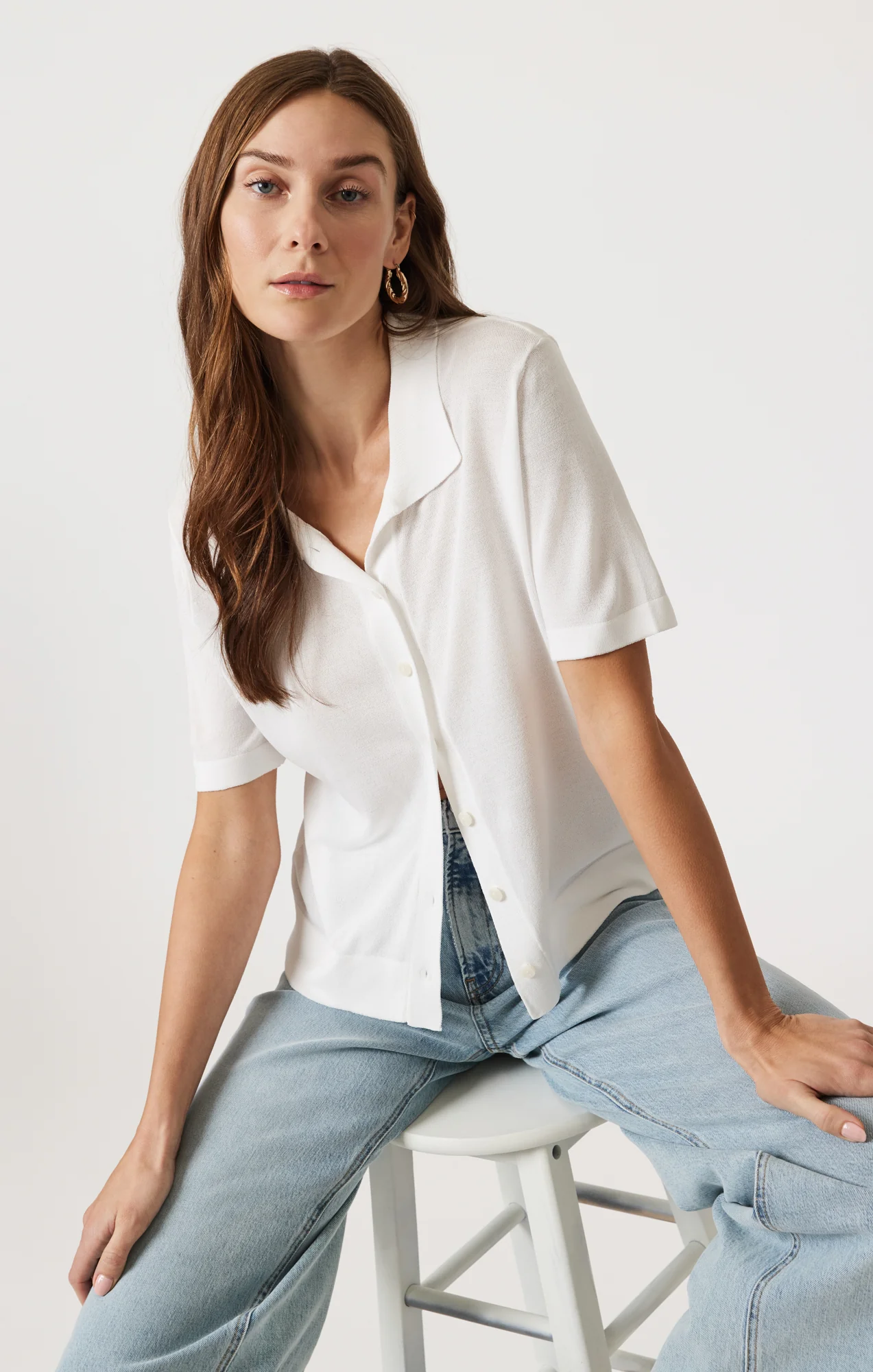 SHORT SLEEVE POLO CARDIGAN IN ANTIQUE - Image 4
