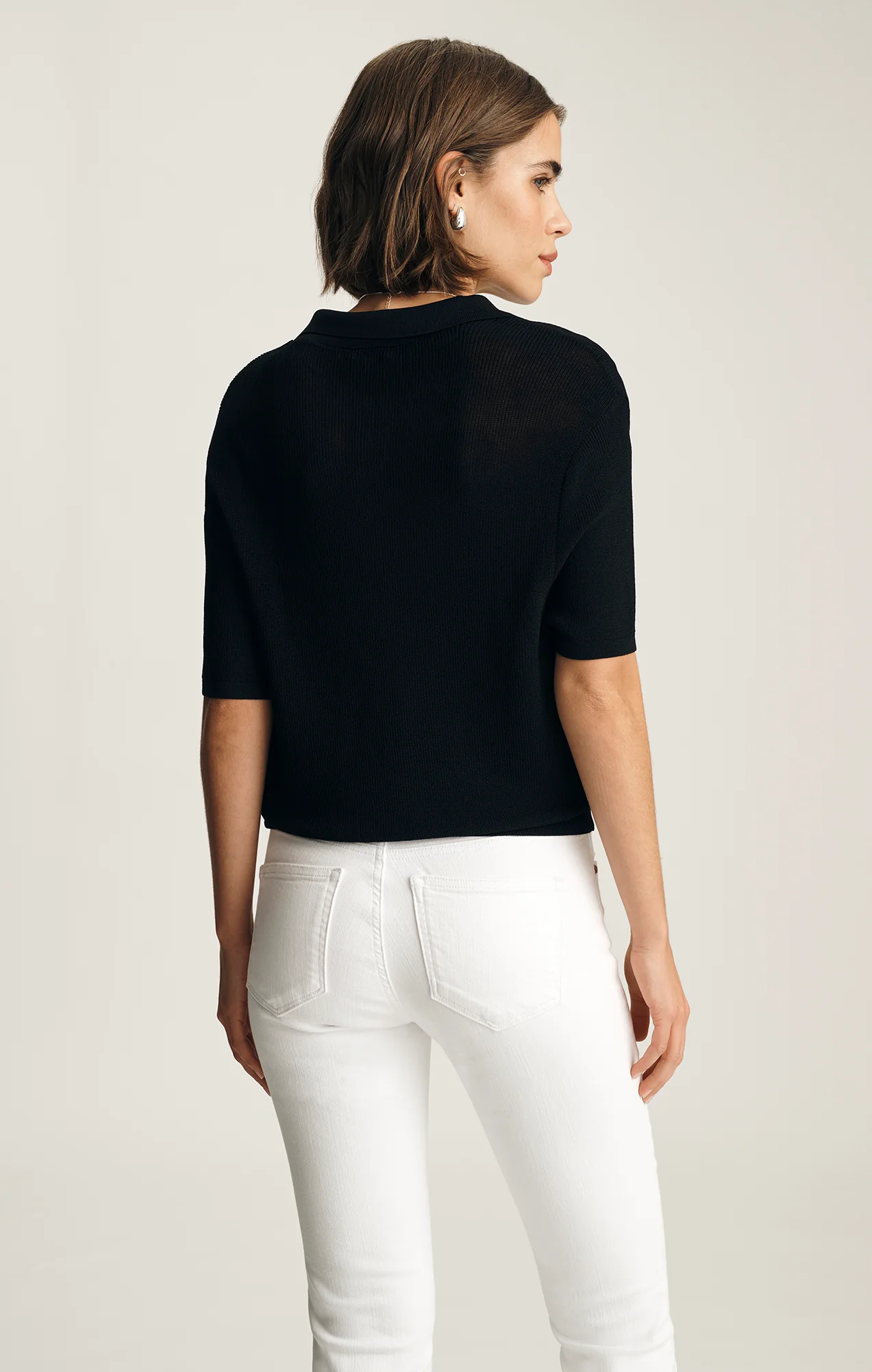 SHORT SLEEVE POLO SWEATER IN BLACK - Image 2