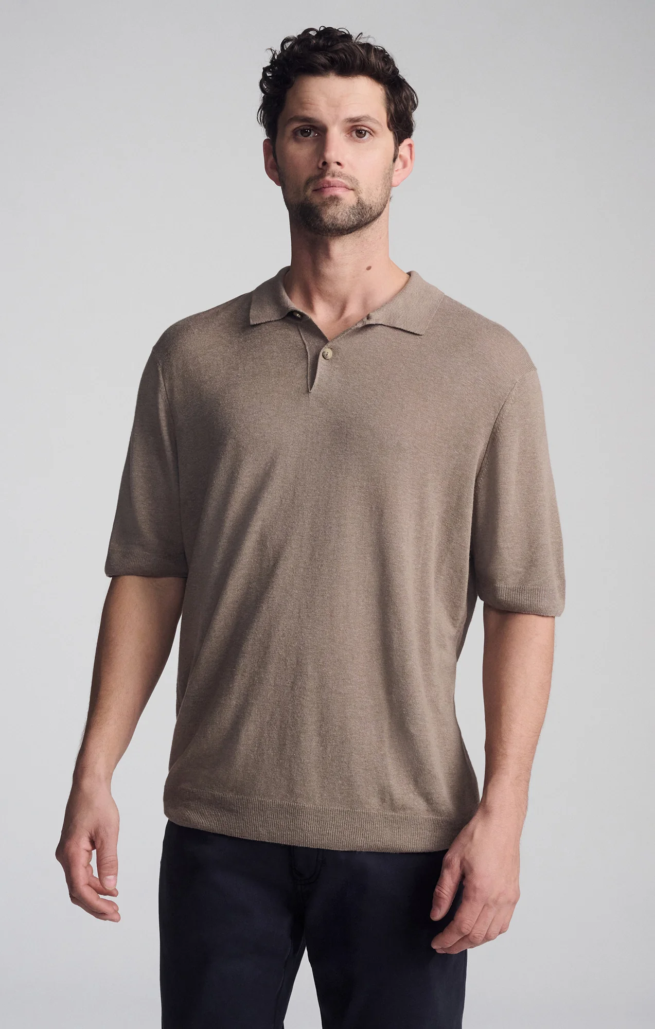 SHORT SLEEVE POLO SWEATER IN BRINDLE