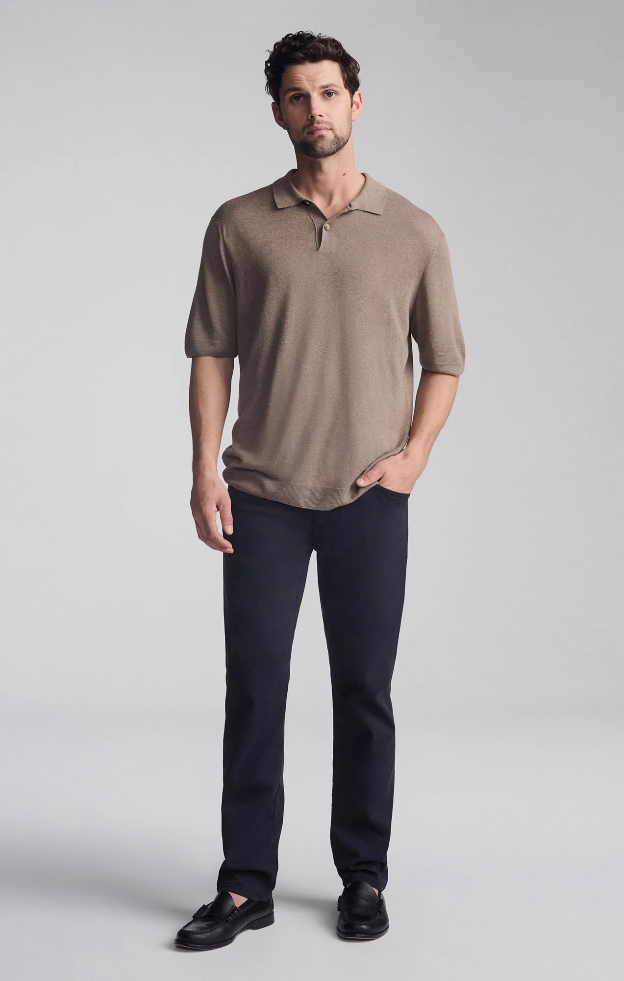 SHORT SLEEVE POLO SWEATER IN BRINDLE - Image 3