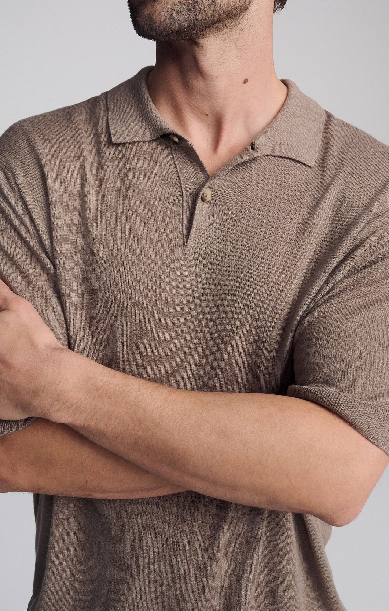SHORT SLEEVE POLO SWEATER IN BRINDLE - Image 4