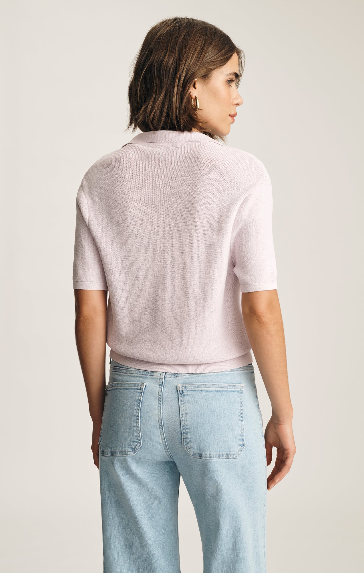SHORT SLEEVE POLO SWEATER IN ORCHID HUSH - Image 2