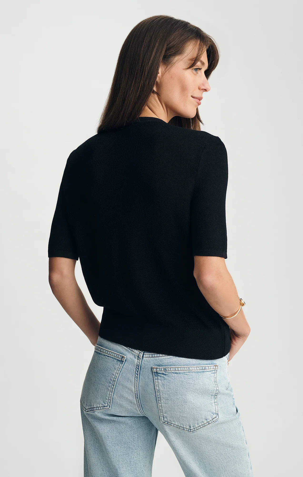 SHORT SLEEVE SWEATER BLACK - Image 3
