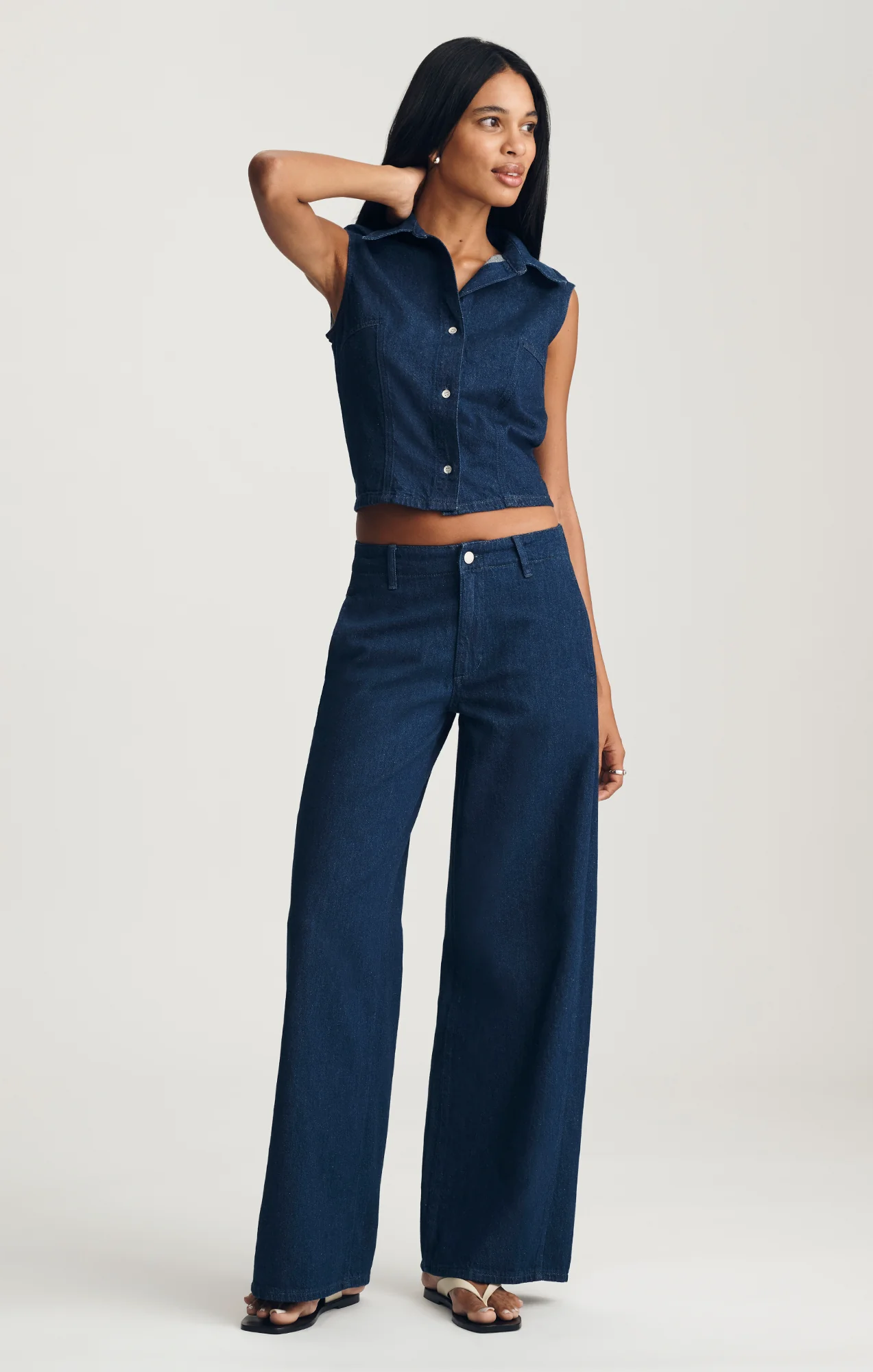 SIENA CHINO WIDE LEG IN DARK LINEN DENIM